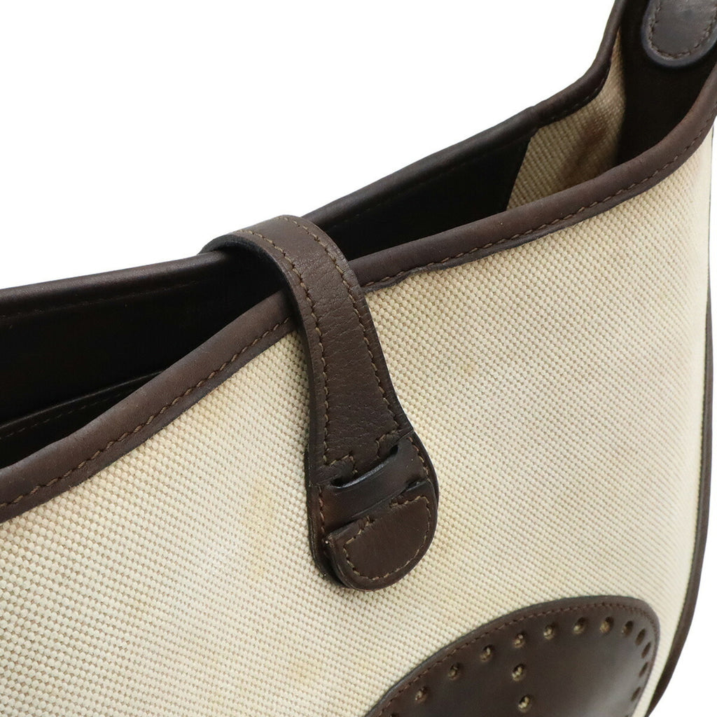 HMS Evelyn I 1 PM Shoulder Bag Toile H Leather Natural Dark Brown □E Stamp