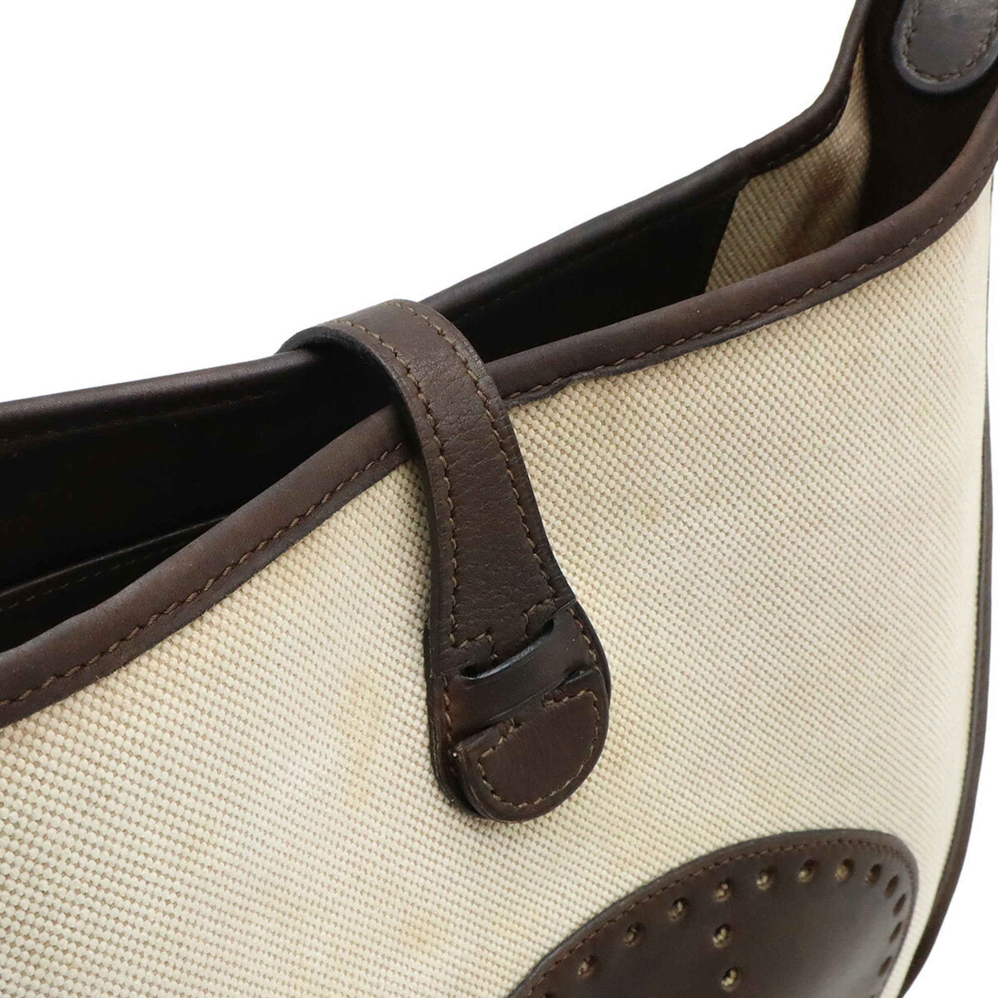 HMS Evelyn I 1 PM Shoulder Bag Toile H Leather Natural Dark Brown □E Stamp