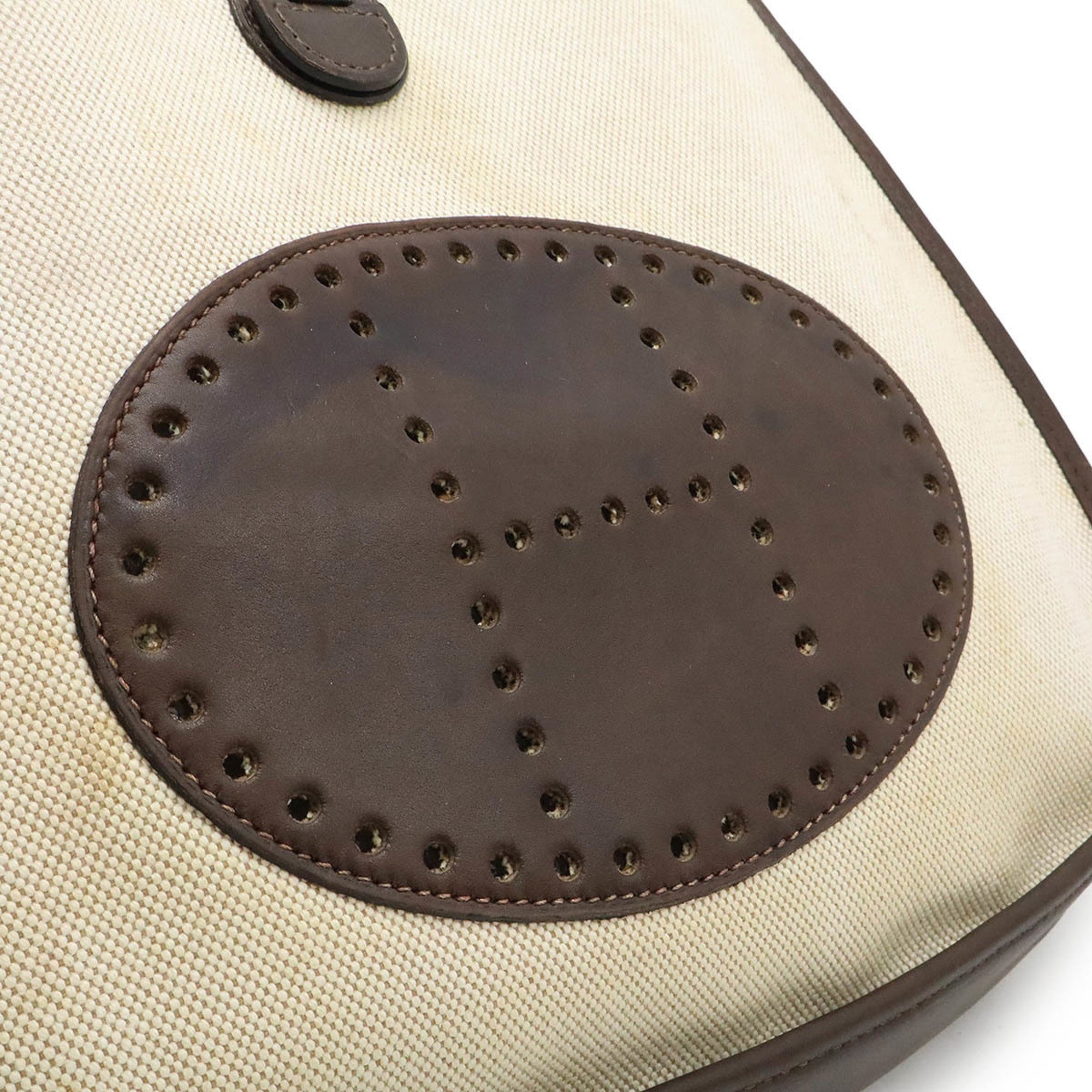 HMS Evelyn I 1 PM Shoulder Bag Toile H Leather Natural Dark Brown □E Stamp