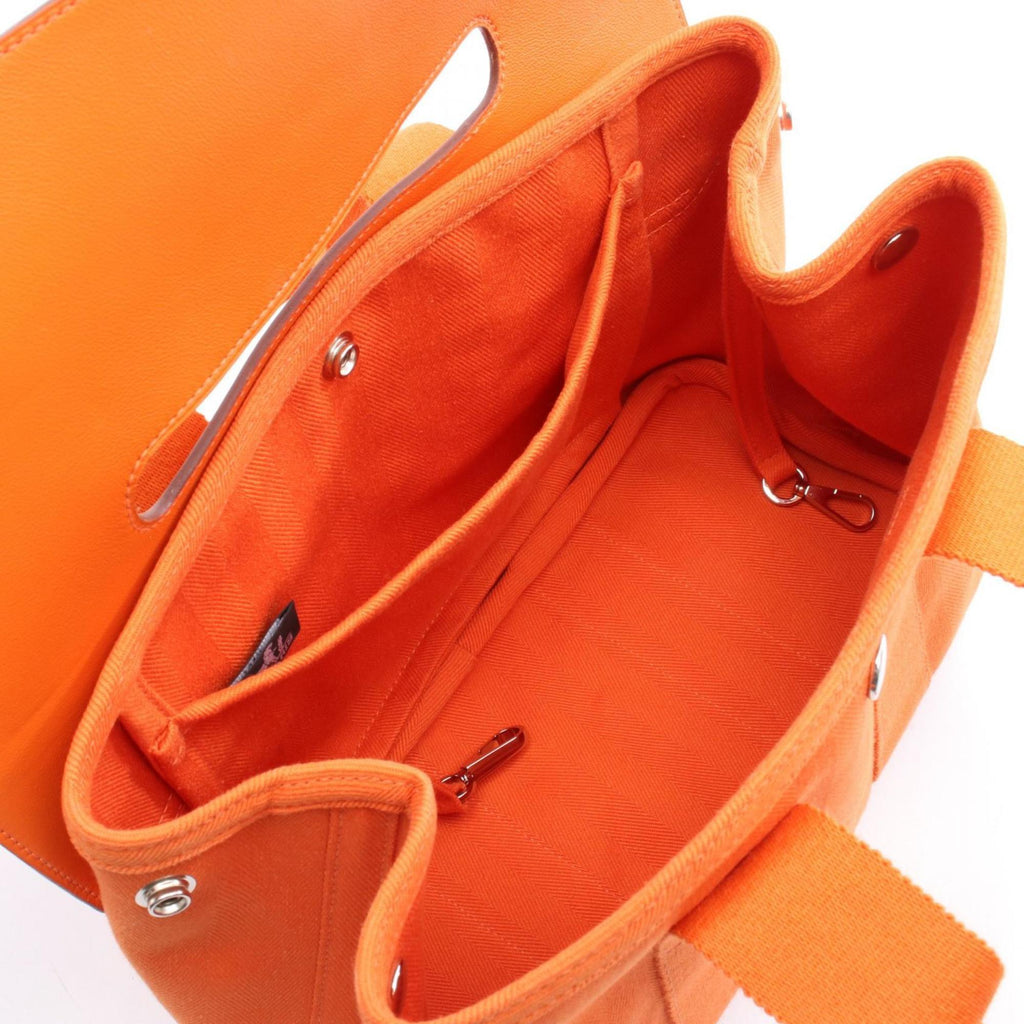 HMS Hermès Valparaiso PM handbag in leather and canvas with Toile Chevron detailing, orange.