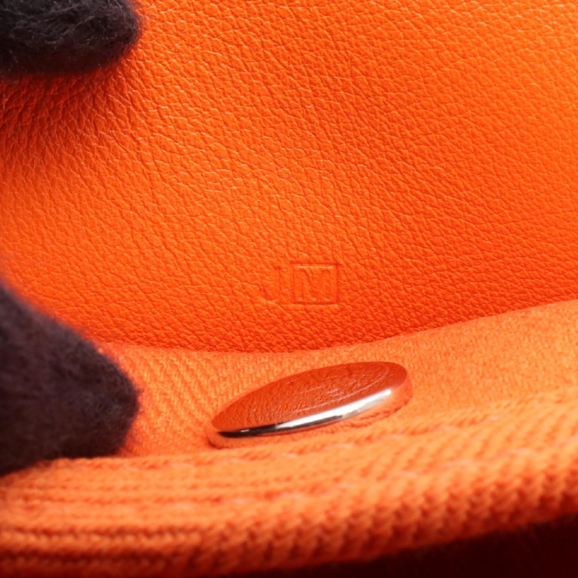 HMS Hermès Valparaiso PM handbag in leather and canvas with Toile Chevron detailing, orange.