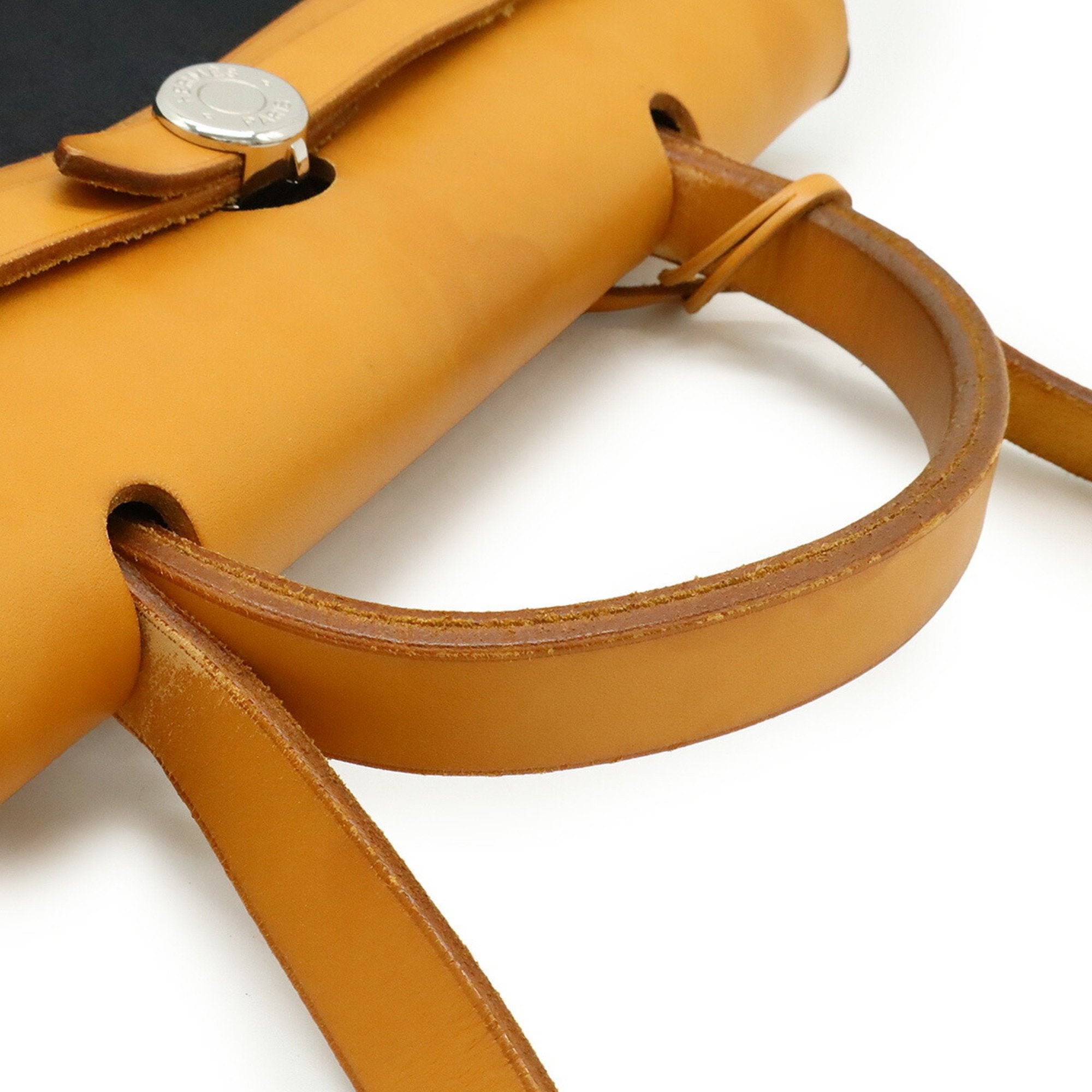 HMS Hermès Air Bag PM Handbag/Shoulder Bag, Toile Officier GM, Black/Beige Leather, G Stamp