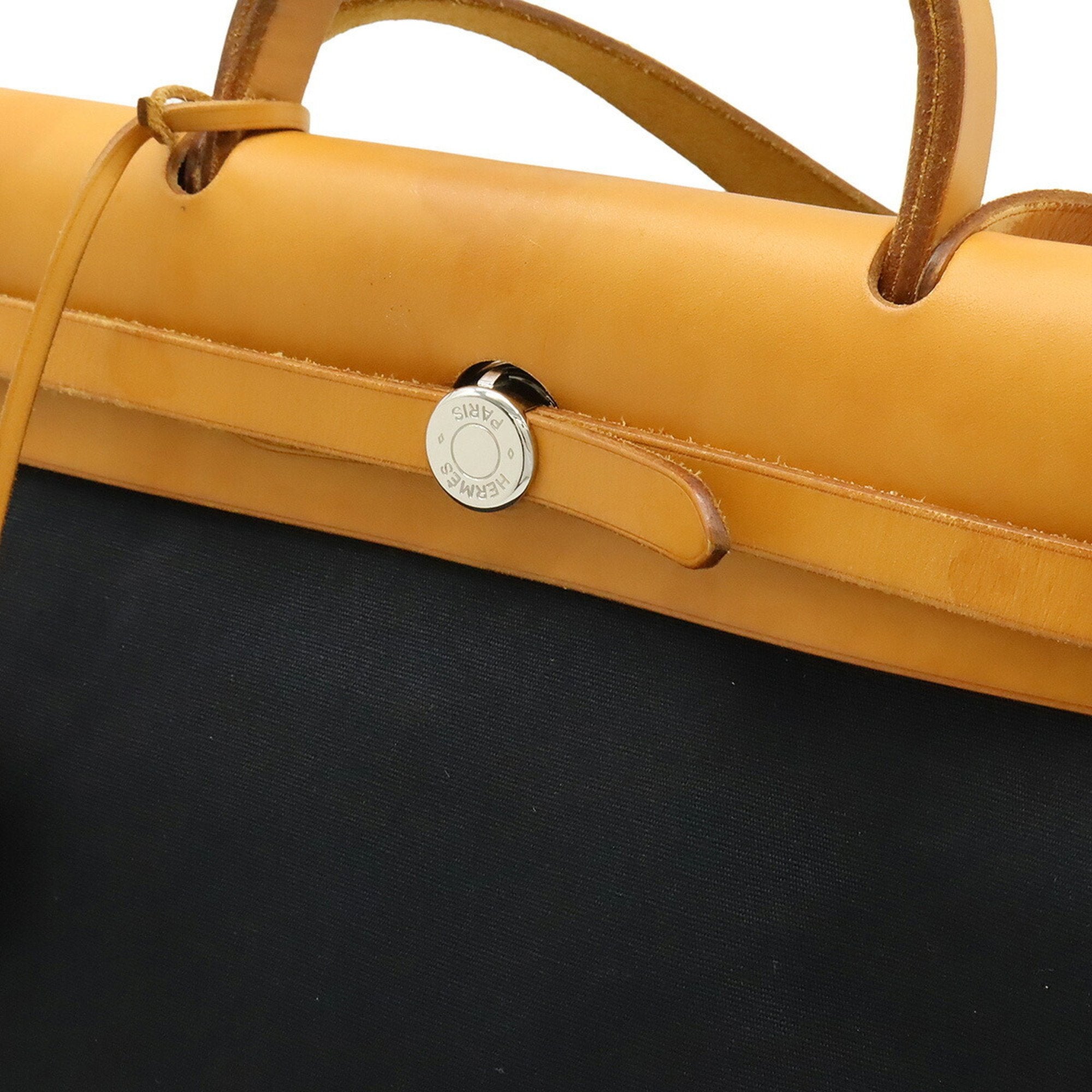 HMS Hermès Air Bag PM Handbag/Shoulder Bag, Toile Officier GM, Black/Beige Leather, G Stamp