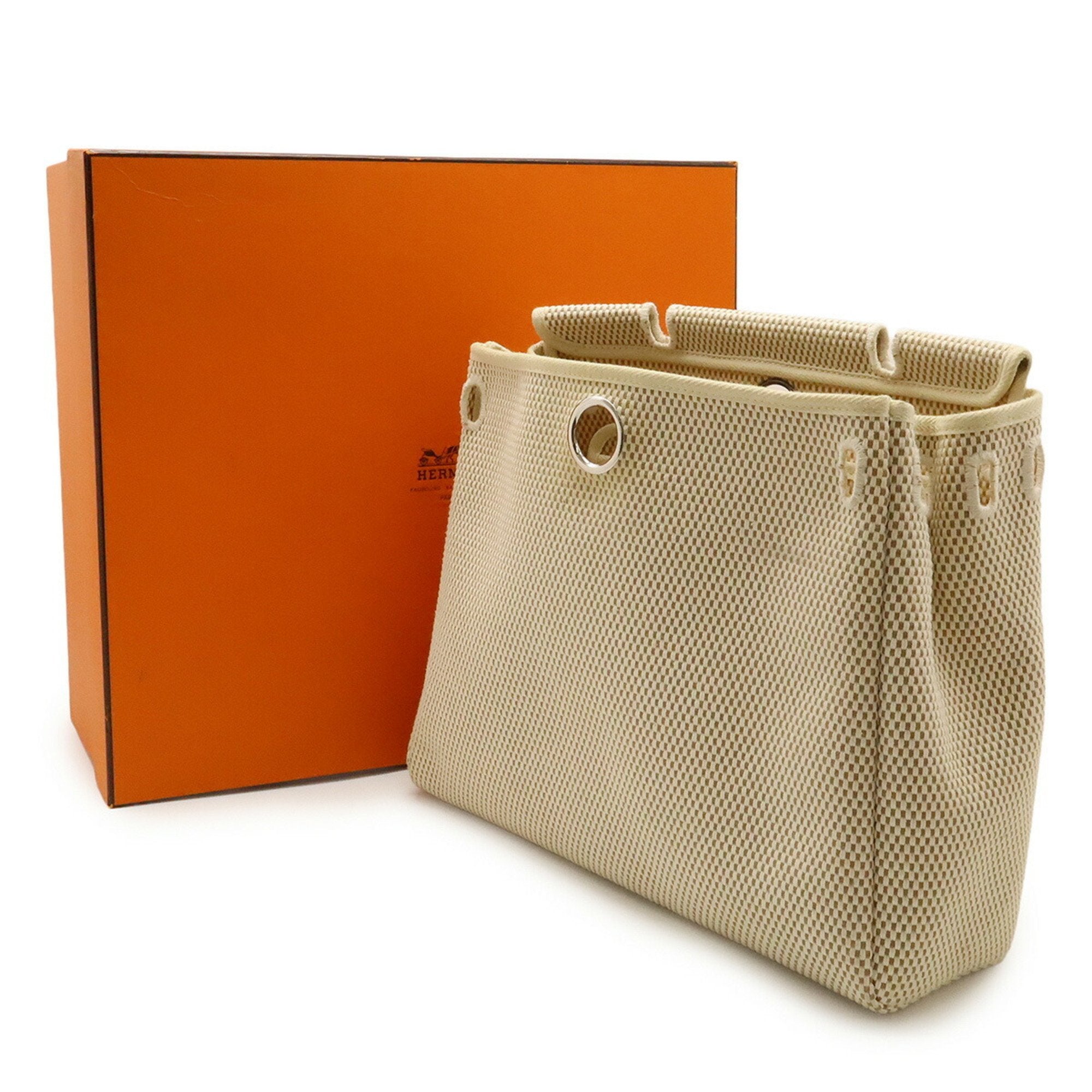 HMS Hermès Air Bag PM Handbag/Shoulder Bag, Toile Officier GM, Black/Beige Leather, G Stamp