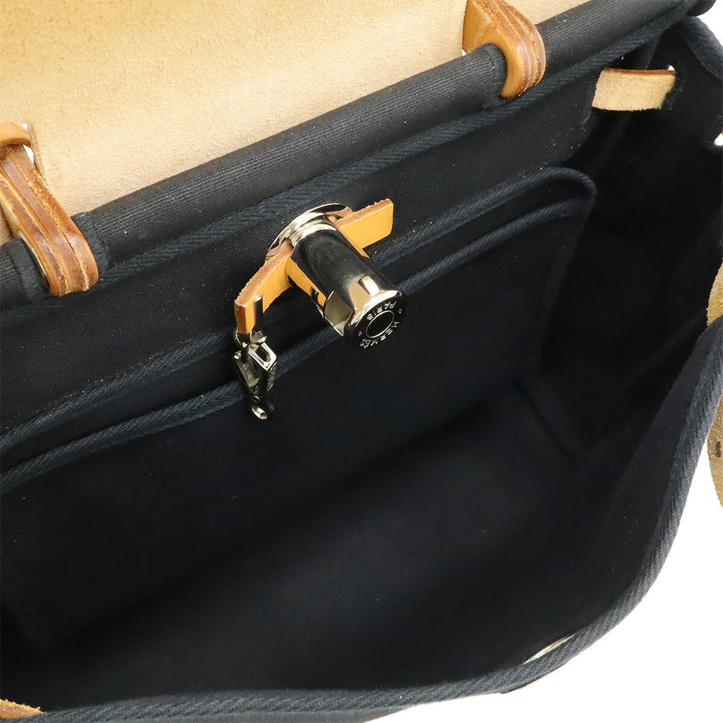 HMS Hermès Air Bag PM Handbag/Shoulder Bag, Toile Officier GM, Black/Beige Leather, G Stamp