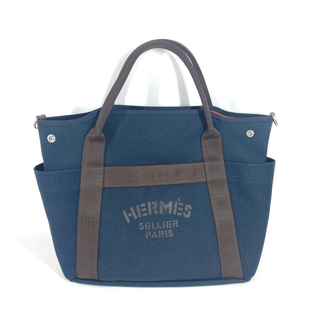 HMSHermes Sac de Pansage Groom 2WAY Shoulder Bag Crossbody Tote Leather Canvas Women's Navy