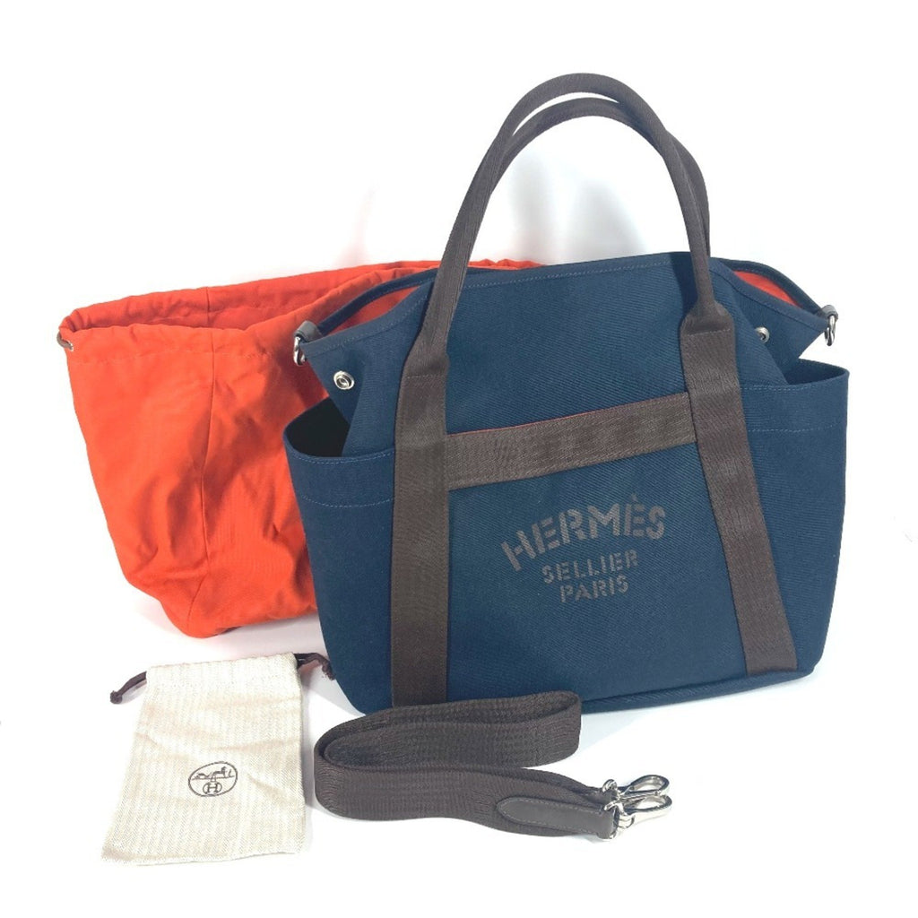 HMSHermes Sac de Pansage Groom 2WAY Shoulder Bag Crossbody Tote Leather Canvas Women's Navy