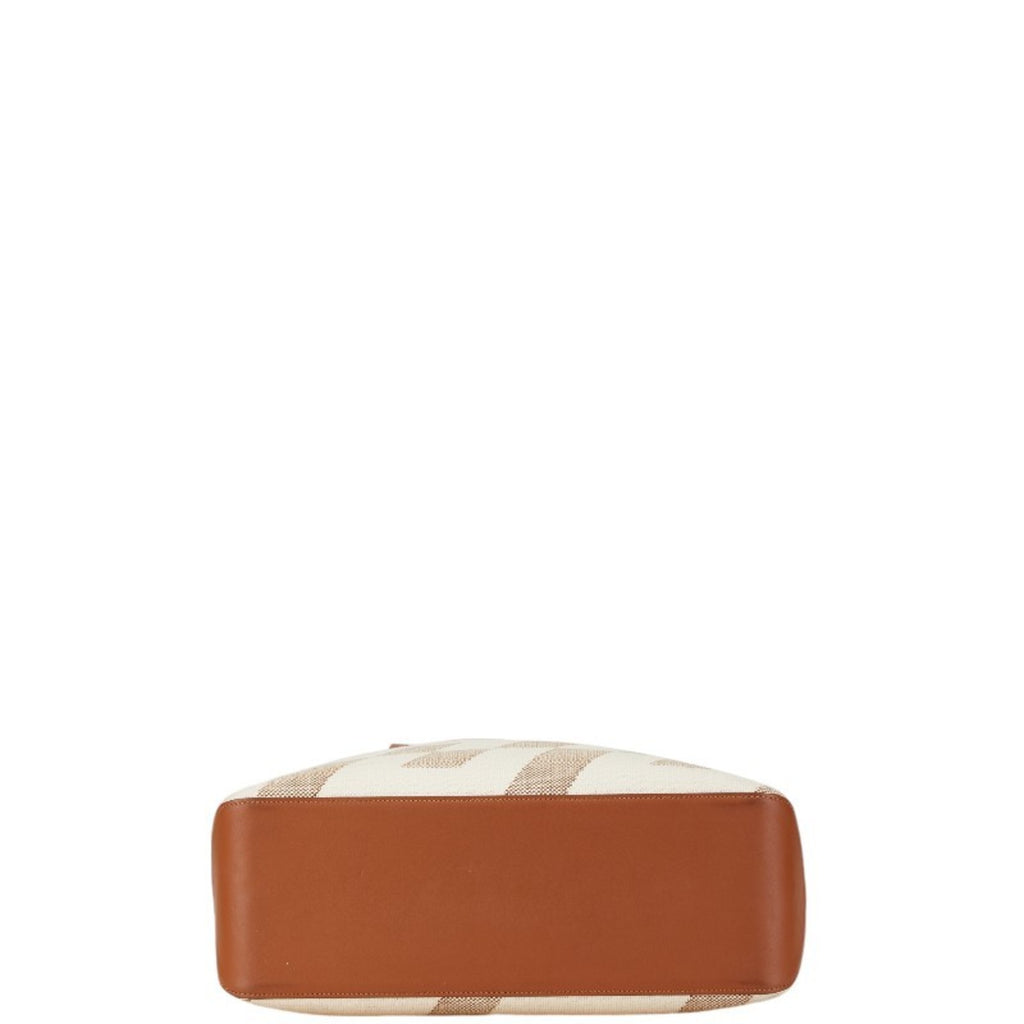 HMS H Ambié GM Tote Bag Beige Brown Toile Leather Women's HERMES