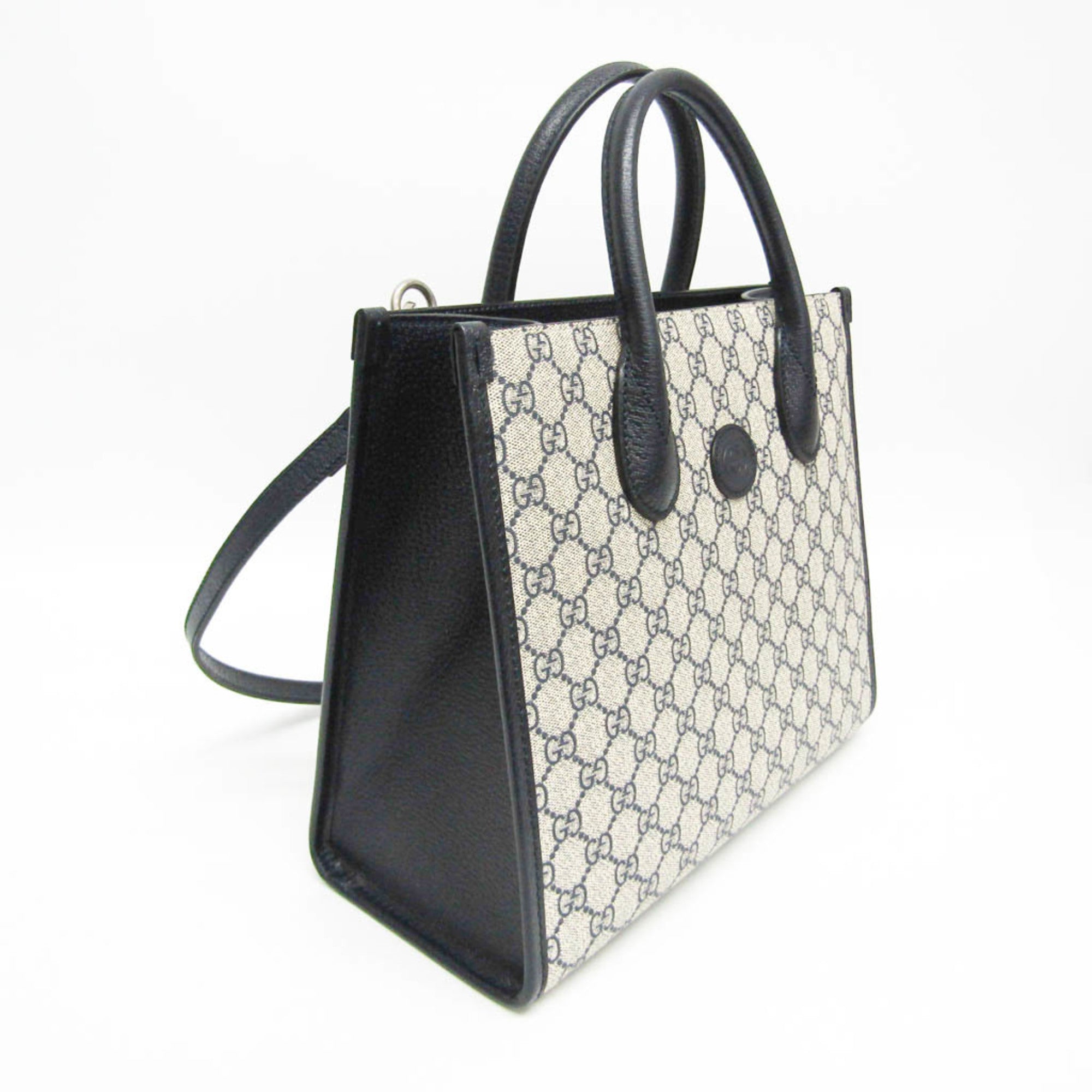 GCCI GG Small 659983 Women's Leather,PVC Handbag,Shoulder Bag Beige,Navy