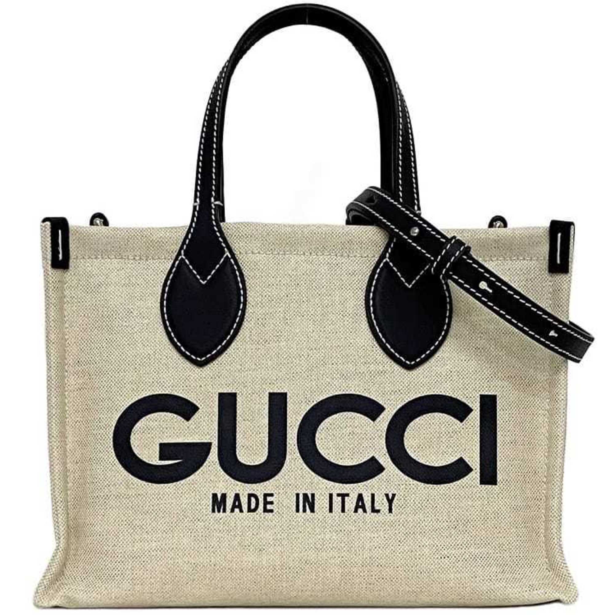 GCCI 2way Print Handbag f-21784 Beige Navy 772144 Tote Bag Canvas Leather 520981 GUCCI White Shoulder