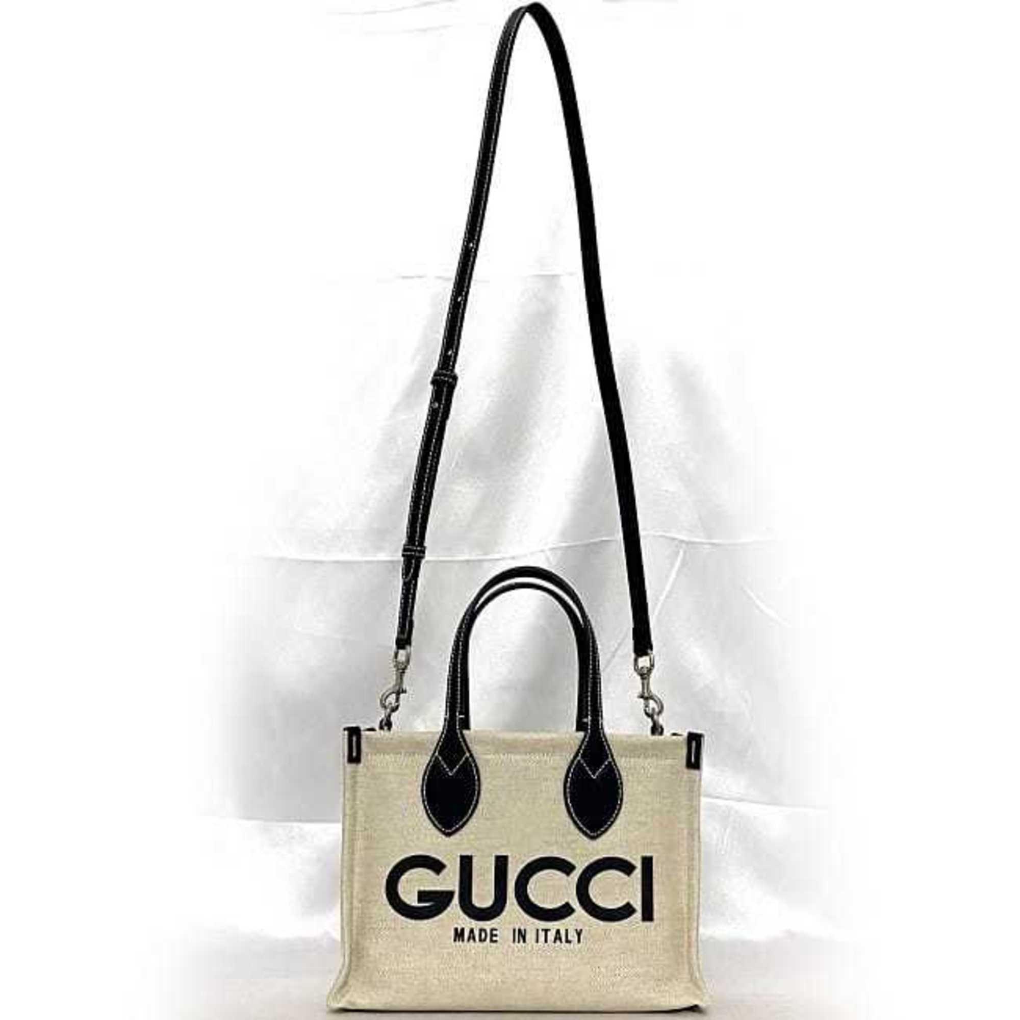 GCCI 2way Print Handbag f-21784 Beige Navy 772144 Tote Bag Canvas Leather 520981 GUCCI White Shoulder