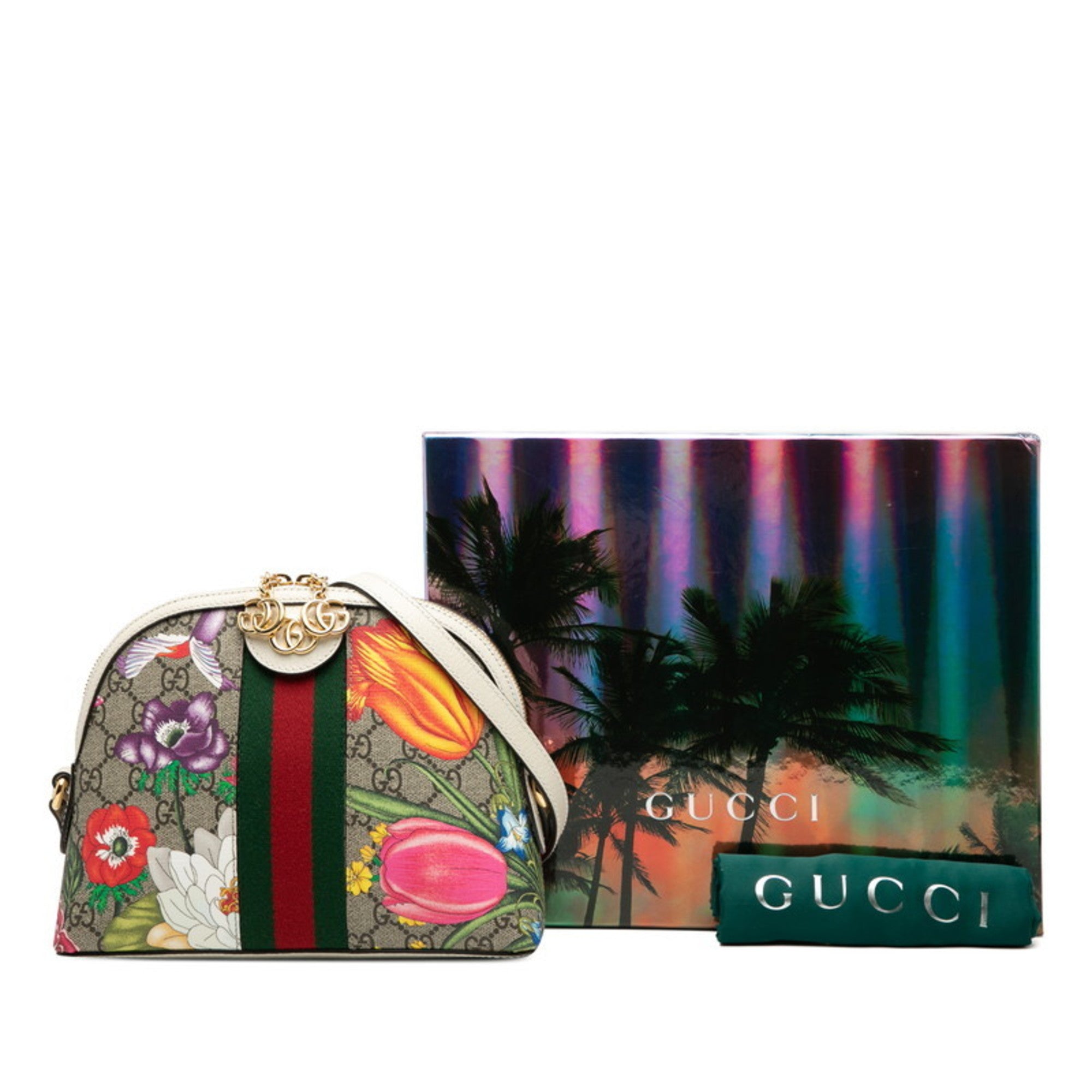 GCCI GG Supreme Flora Sherry Line Crossbody Shoulder Bag 499621 Beige Epony Multicolor Leather Women's GUCCI