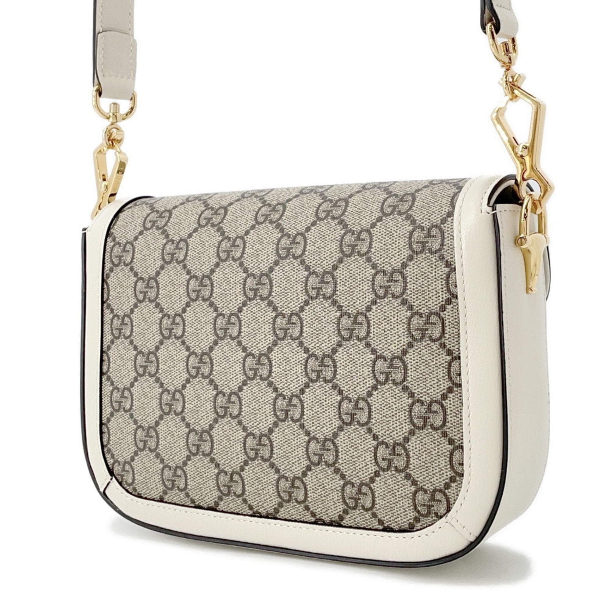 GCCI Horsebit GG Supreme Leather Shoulder Bag 658574 GUCCI White