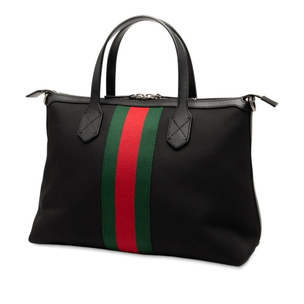 GCCI Sherry Line Tote Bag/Shoulder Bag, 2-Way, 630923, Black Nylon and Leather, Women's, GUCCI