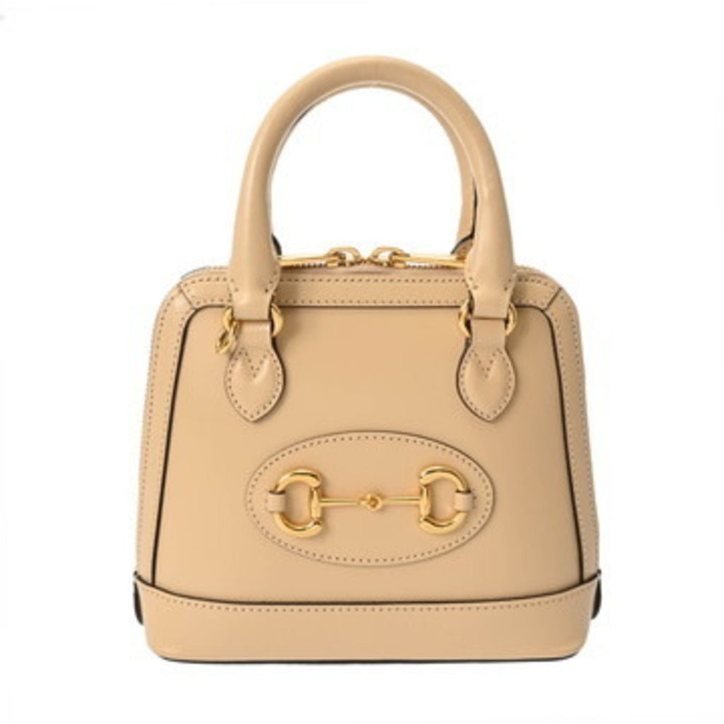 GCCI Mini Horsebit 1955 Top Handle Bag, Beige, 640716, Women's Calfskin Handbag, AB Grade, Pre-owned, Ginzo