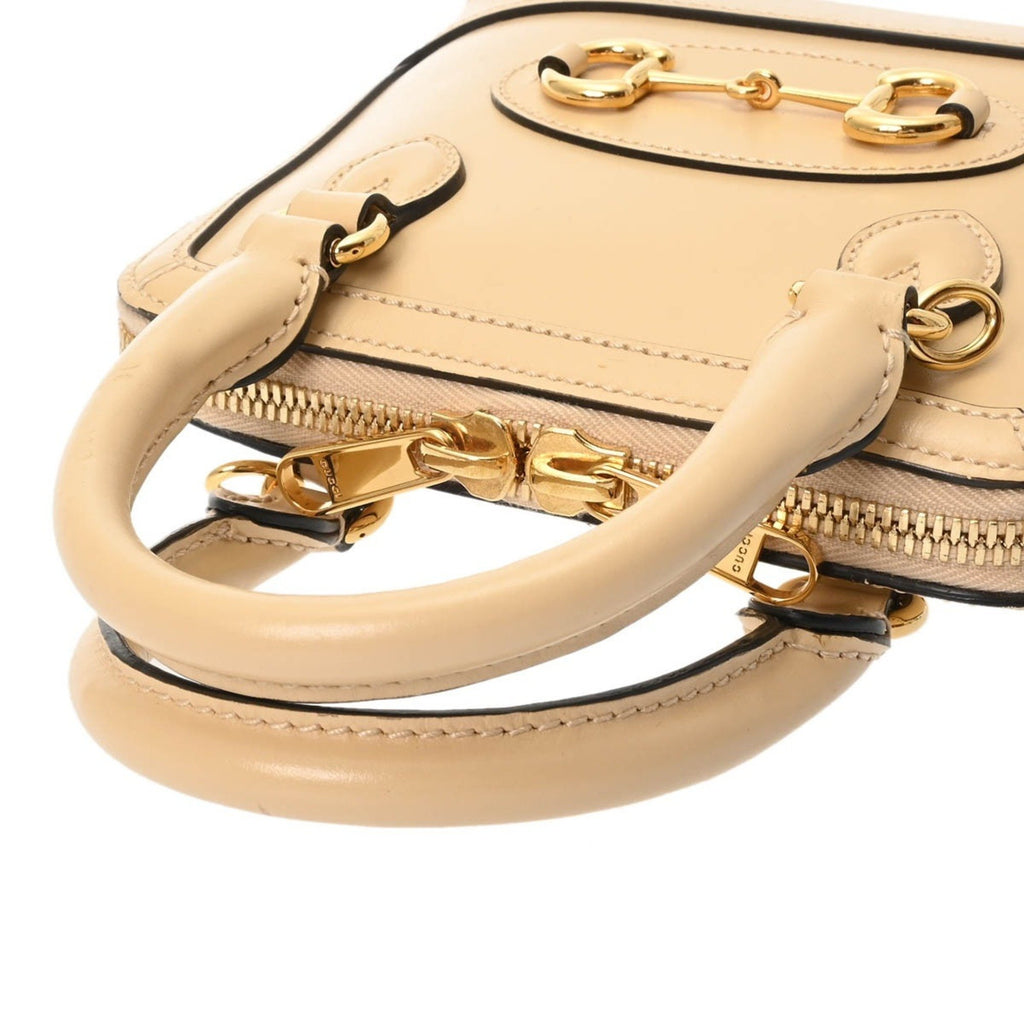 GCCI Mini Horsebit 1955 Top Handle Bag, Beige, 640716, Women's Calfskin Handbag, AB Grade, Pre-owned, Ginzo