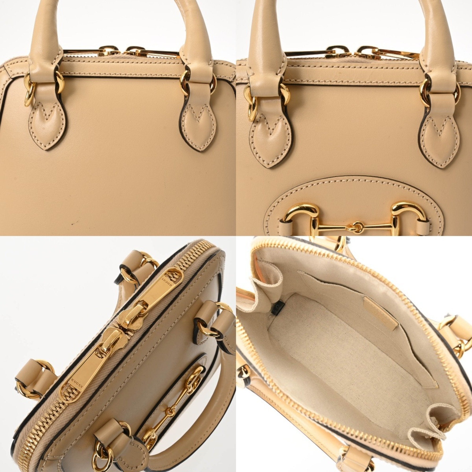 GCCI Mini Horsebit 1955 Top Handle Bag, Beige, 640716, Women's Calfskin Handbag, AB Grade, Pre-owned, Ginzo