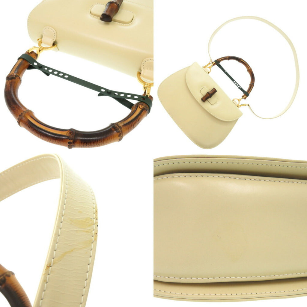 GCCI Bamboo 000 1364 0633 Leather White Handbag 0703GUCCI