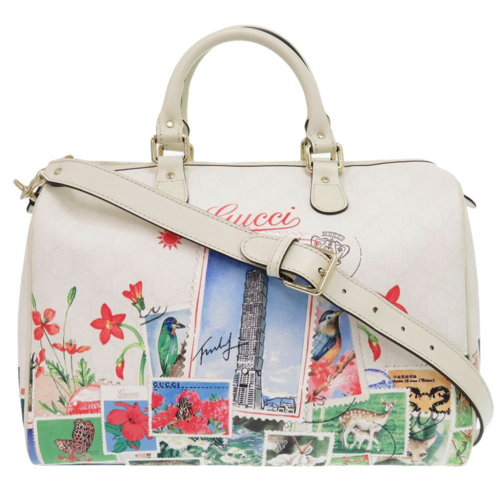 GCCI Like new Gucci TAIPEI Limited Edition 101 310085 white leather Boston bag (0173GUCCI)