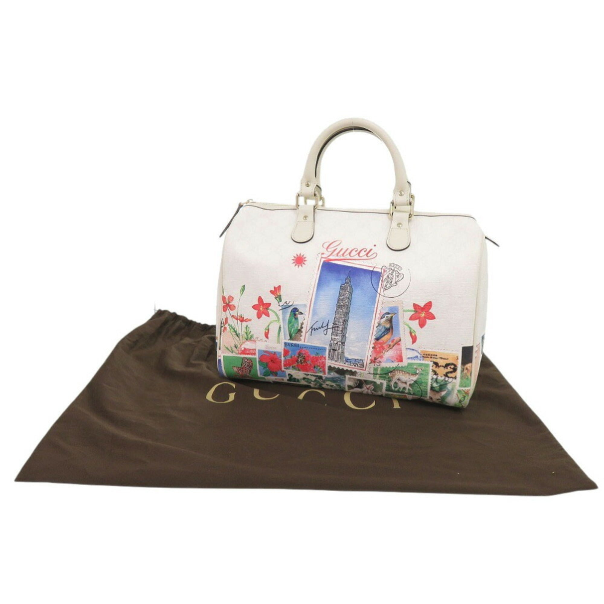 GCCI Like new Gucci TAIPEI Limited Edition 101 310085 white leather Boston bag (0173GUCCI)