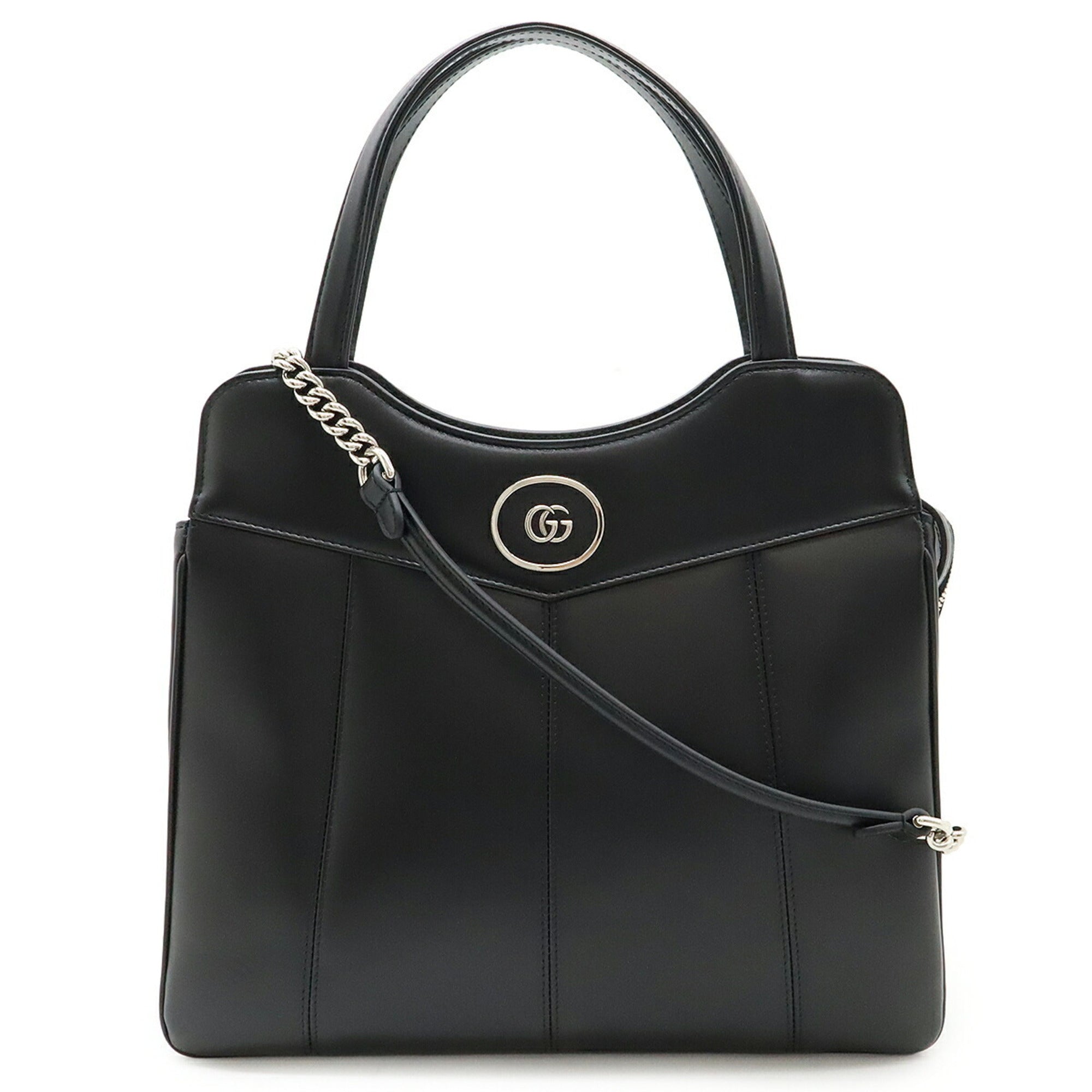 GCCI Petit GG Tote Bag, Shoulder Handbag, Leather, Black, 745911