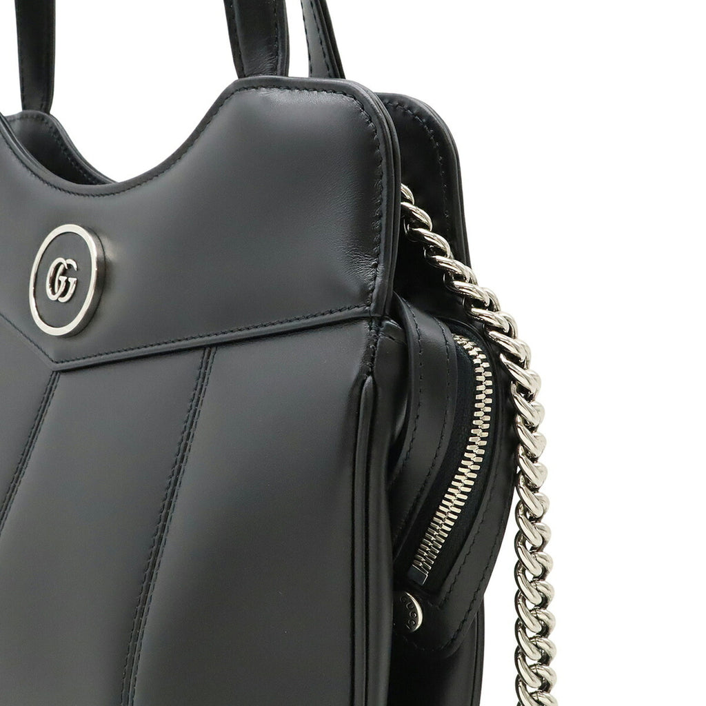 GCCI Petit GG Tote Bag, Shoulder Handbag, Leather, Black, 745911