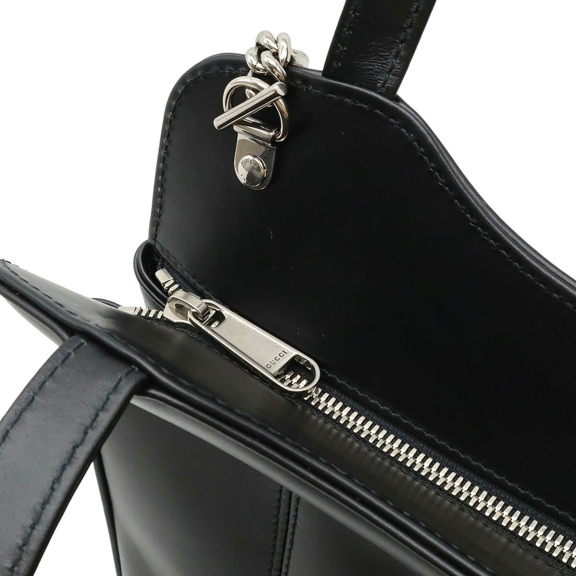 GCCI Petit GG Tote Bag, Shoulder Handbag, Leather, Black, 745911