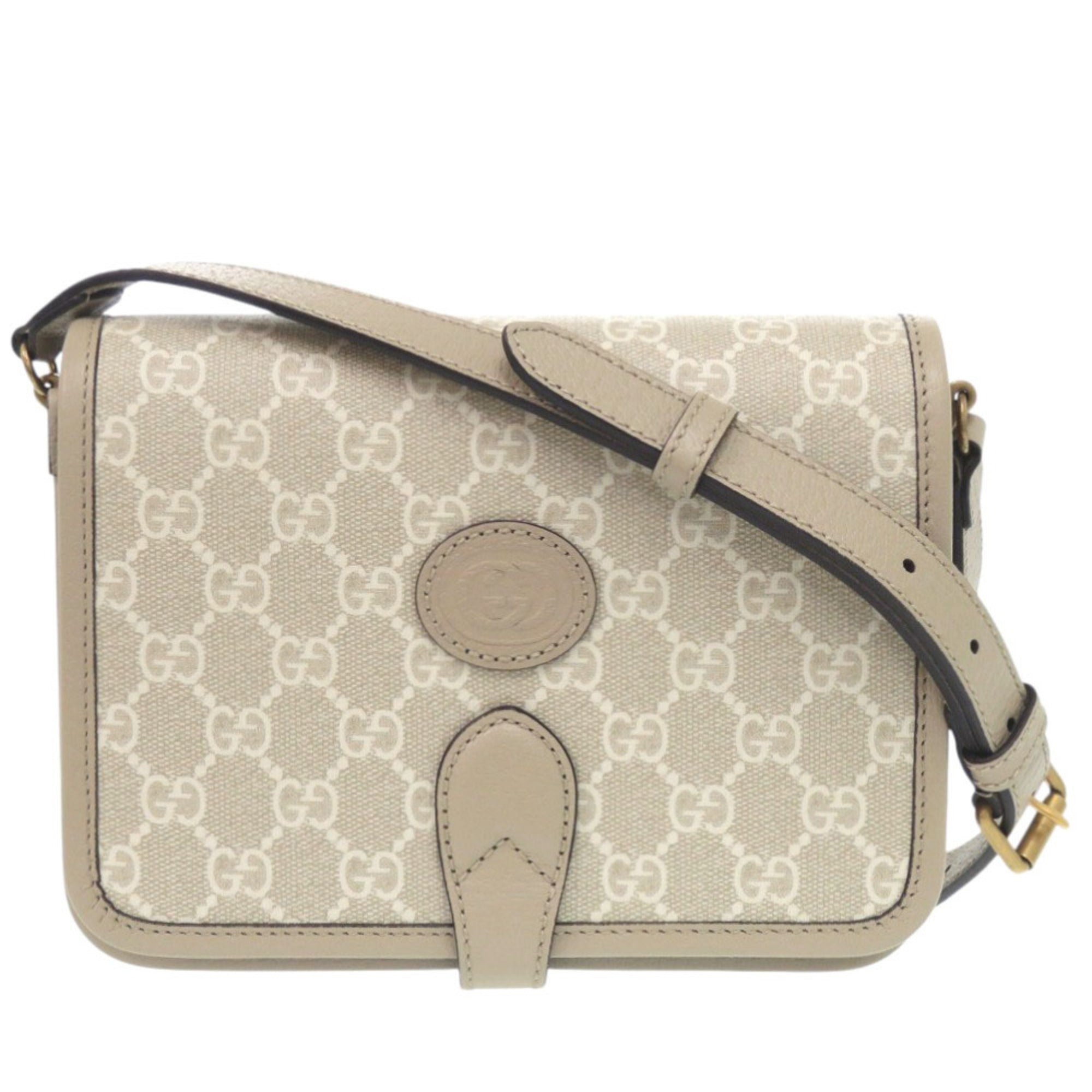 GCCI Like new Gucci Interlocking G 671620 GG Supreme Canvas Beige Shoulder Bag 1188 GUCCI