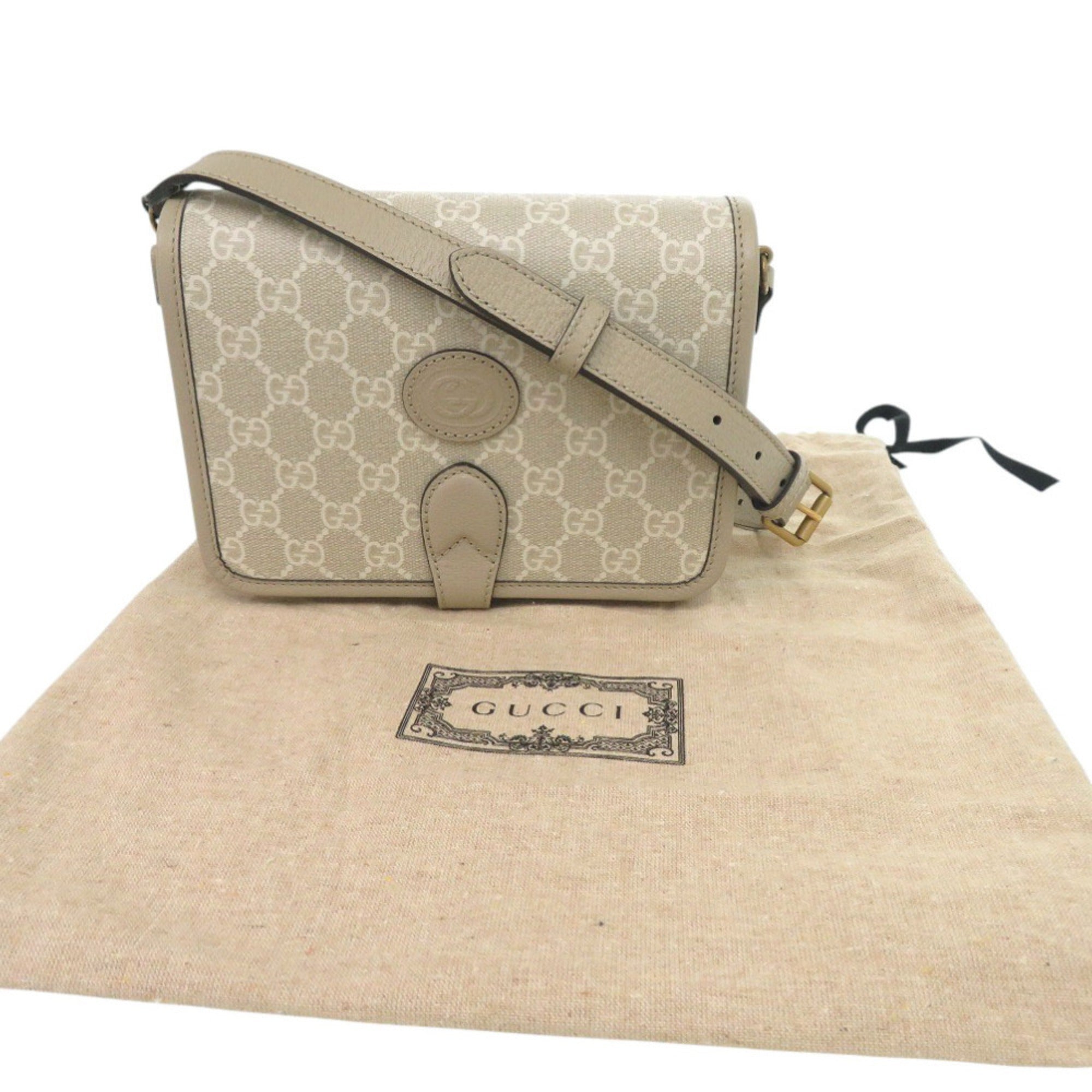 GCCI Like new Gucci Interlocking G 671620 GG Supreme Canvas Beige Shoulder Bag 1188 GUCCI