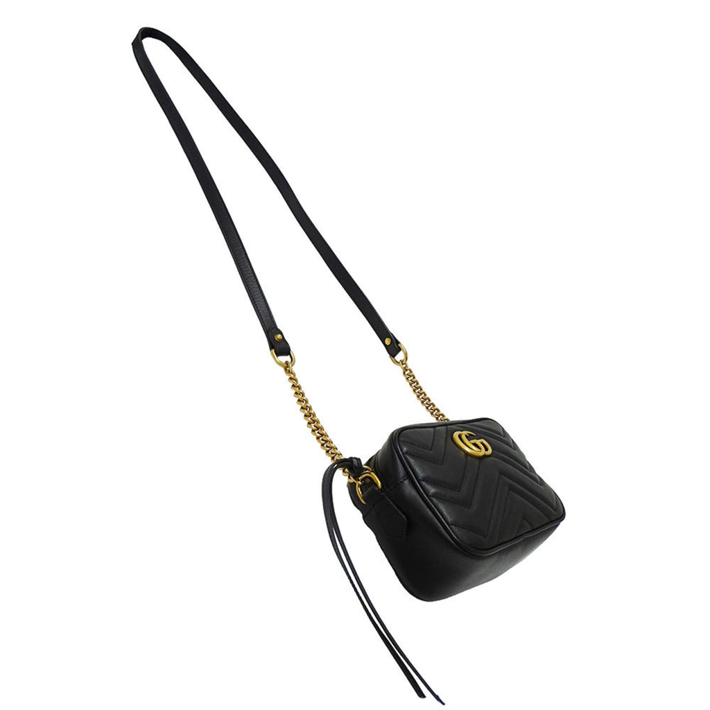 GCCI GG Marmont Mini Camera Bag in Black, 448065, Women's Leather Shoulder with Quilted Logo and Crossbody Design
