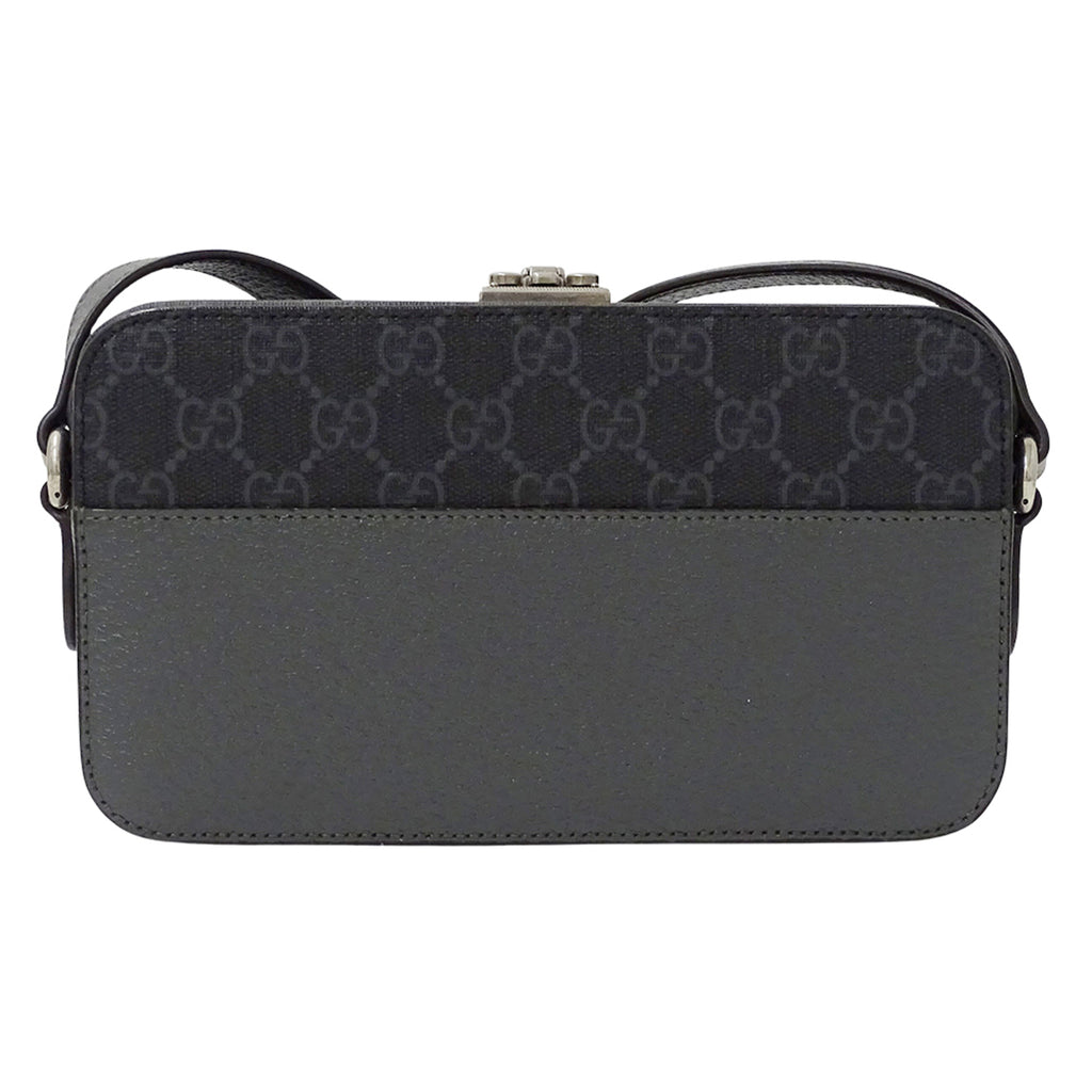 GCCI  Men's Shoulder Bag with Cutout Interlocking G GG Supreme Design in Black and Gray (725341) - Small Mini Bag, Crossbody