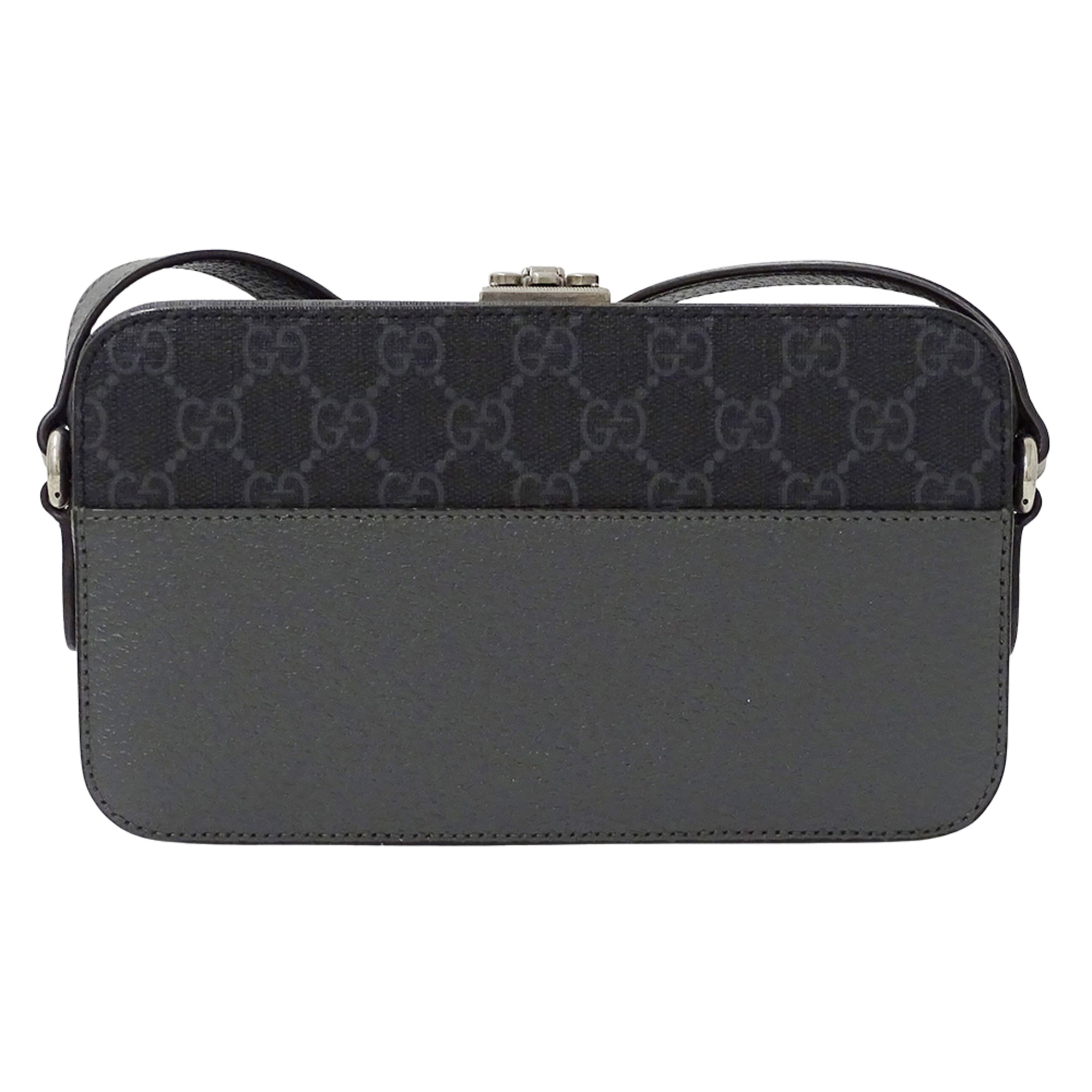 GCCI  Men's Shoulder Bag with Cutout Interlocking G GG Supreme Design in Black and Gray (725341) - Small Mini Bag, Crossbody