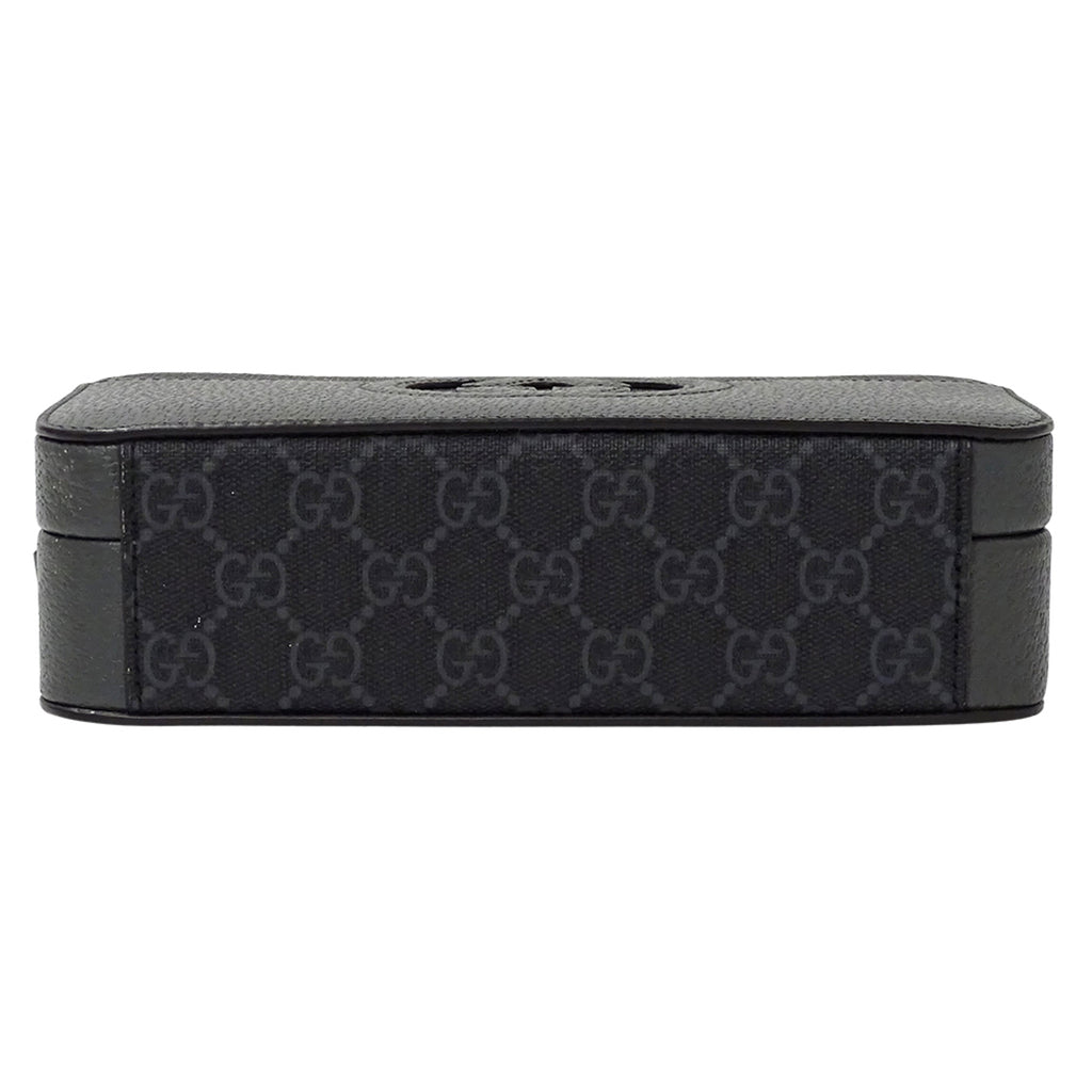 GCCI  Men's Shoulder Bag with Cutout Interlocking G GG Supreme Design in Black and Gray (725341) - Small Mini Bag, Crossbody