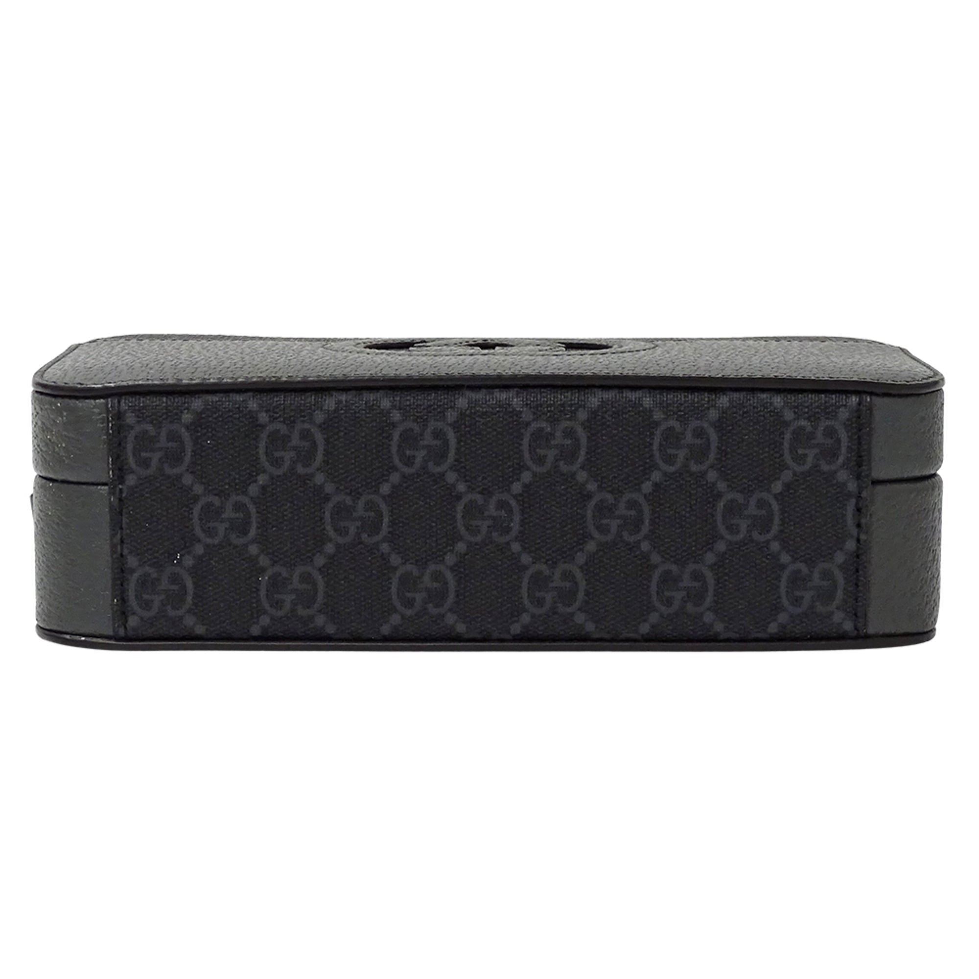 GCCI  Men's Shoulder Bag with Cutout Interlocking G GG Supreme Design in Black and Gray (725341) - Small Mini Bag, Crossbody