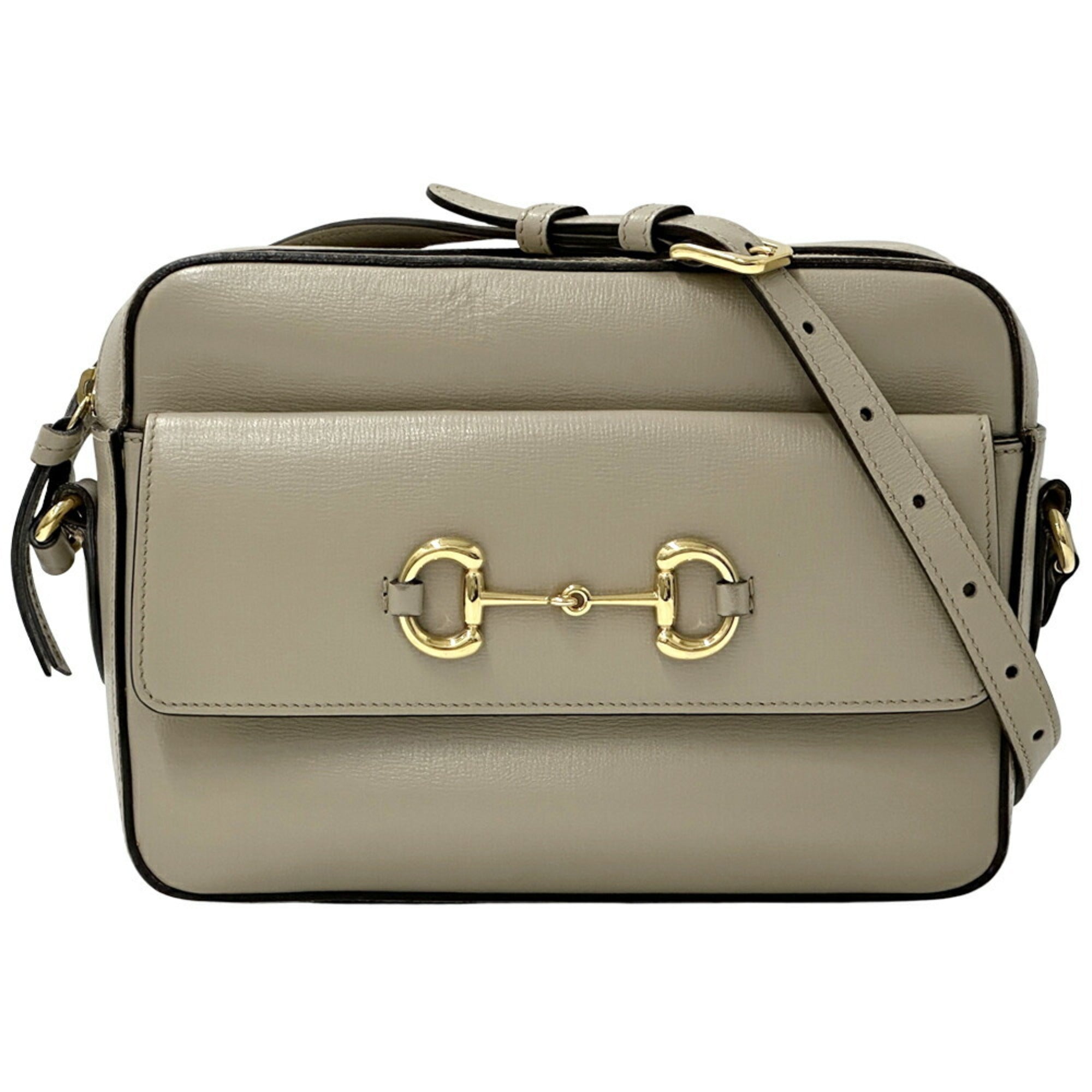GCCI Horsebit Shoulder Bag in Beige and Gold Leather (645454) for Women, Japan Exclusive
