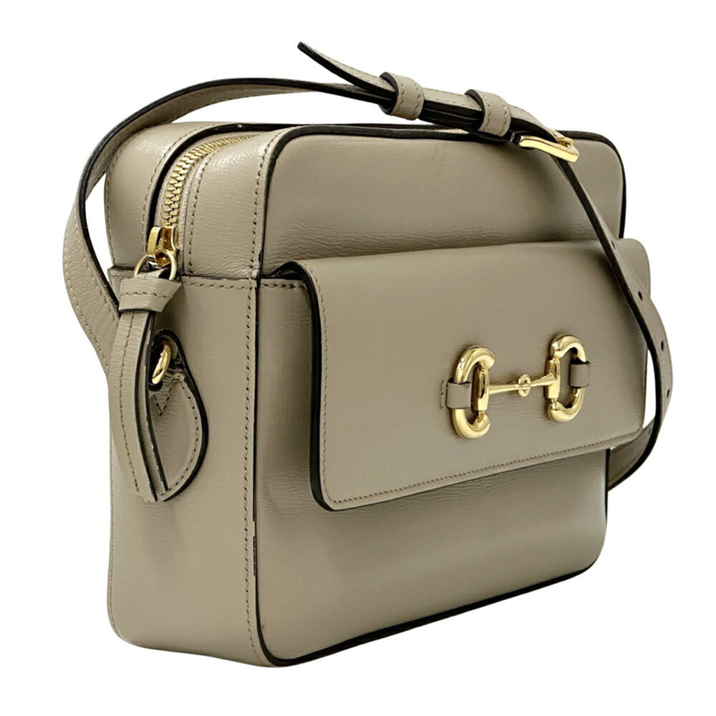 GCCI Horsebit Shoulder Bag in Beige and Gold Leather (645454) for Women, Japan Exclusive