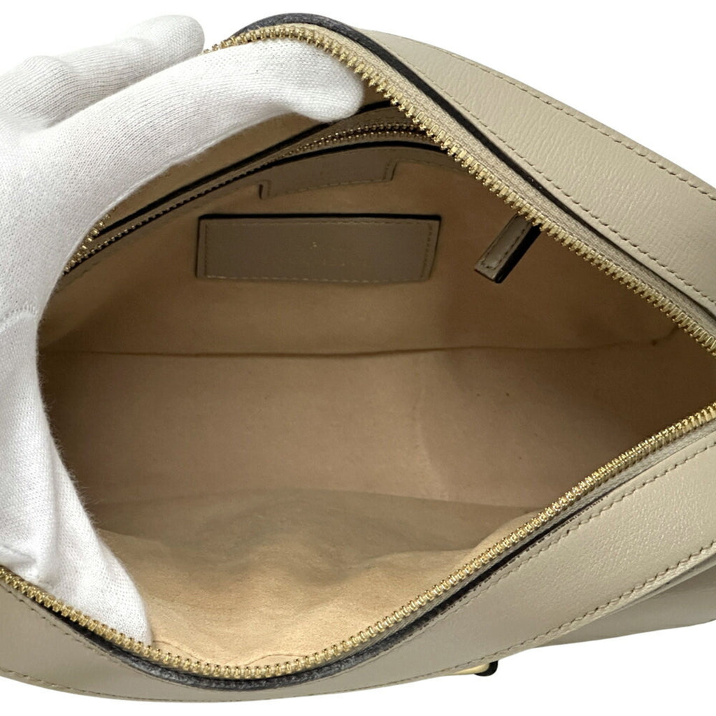 GCCI Horsebit Shoulder Bag in Beige and Gold Leather (645454) for Women, Japan Exclusive