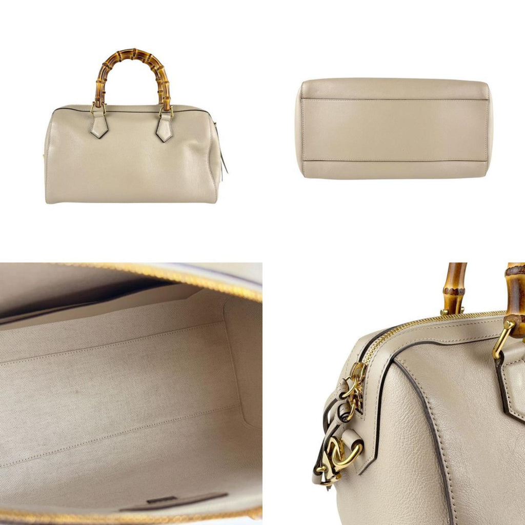 GCCI Diana Bamboo Leather Shoulder Bag/Handbag, Beige, Women's, 655663 z7488