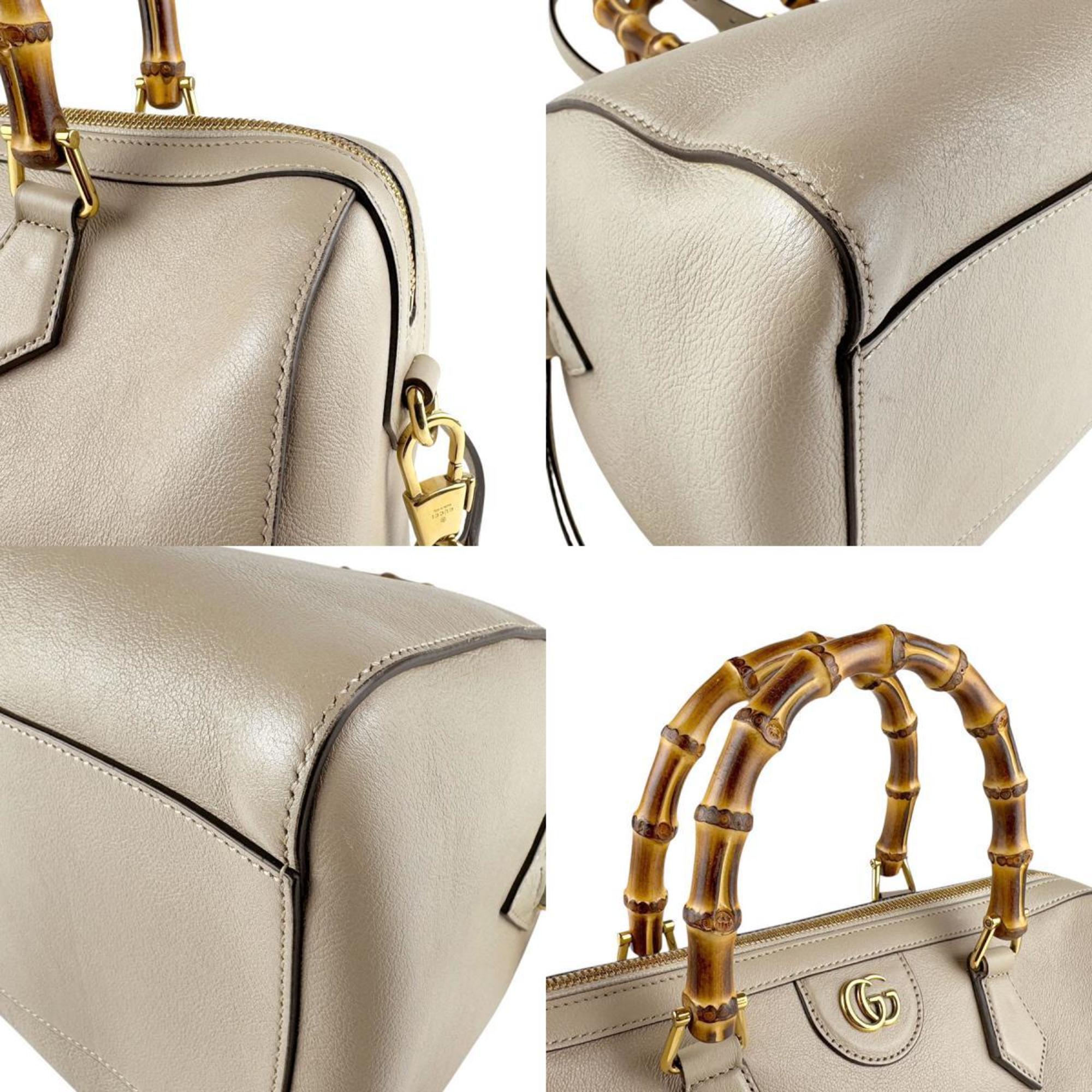 GCCI Diana Bamboo Leather Shoulder Bag/Handbag, Beige, Women's, 655663 z7488