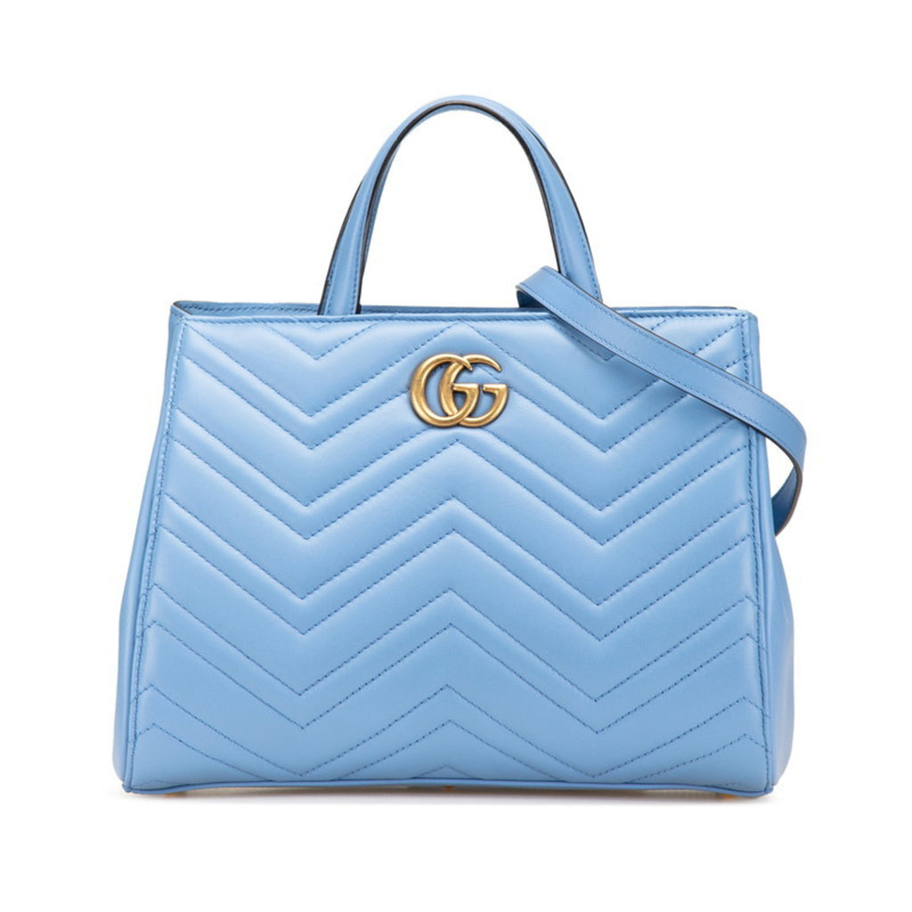 GCCI GG Marmont 2-Way Handbag/Shoulder Bag 448054 Blue Leather Women's GUCCI