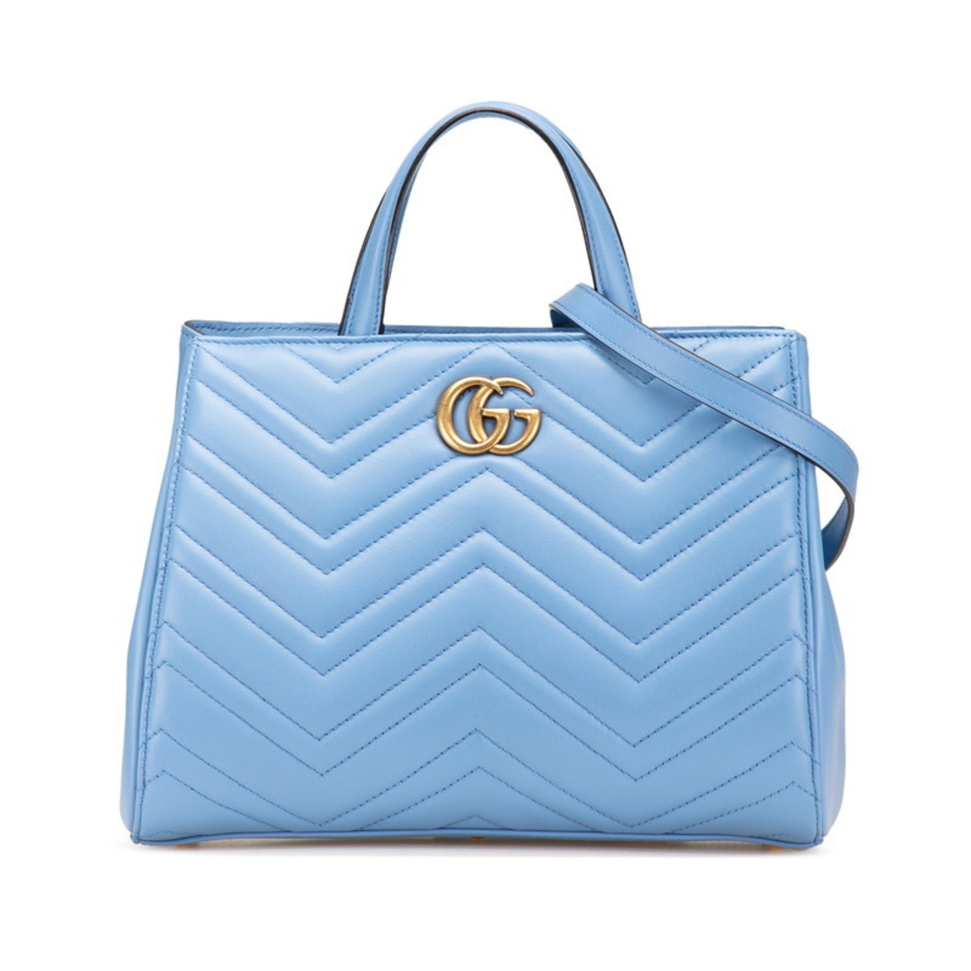 GCCI GG Marmont 2-Way Handbag/Shoulder Bag 448054 Blue Leather Women's GUCCI