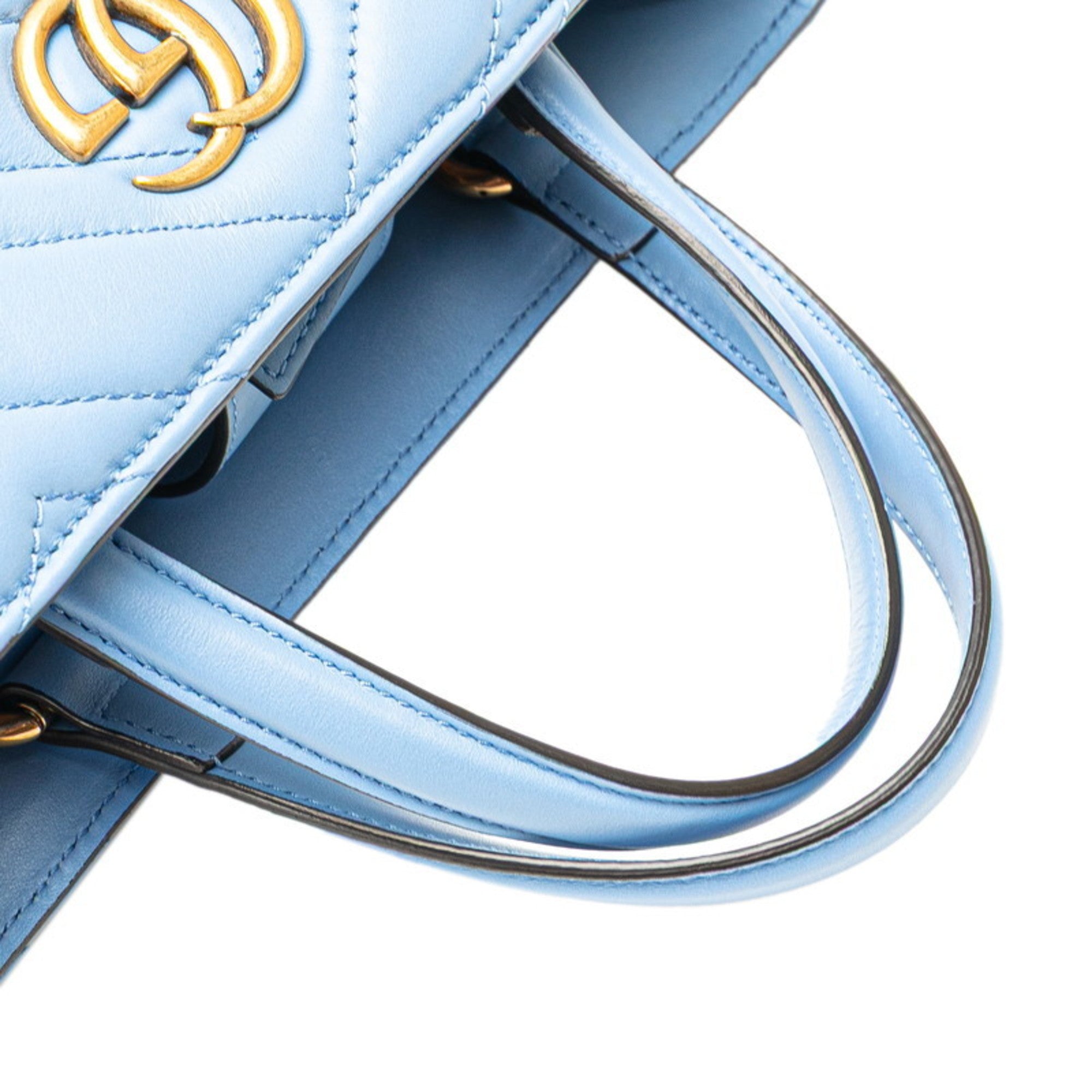 GCCI GG Marmont 2-Way Handbag/Shoulder Bag 448054 Blue Leather Women's GUCCI
