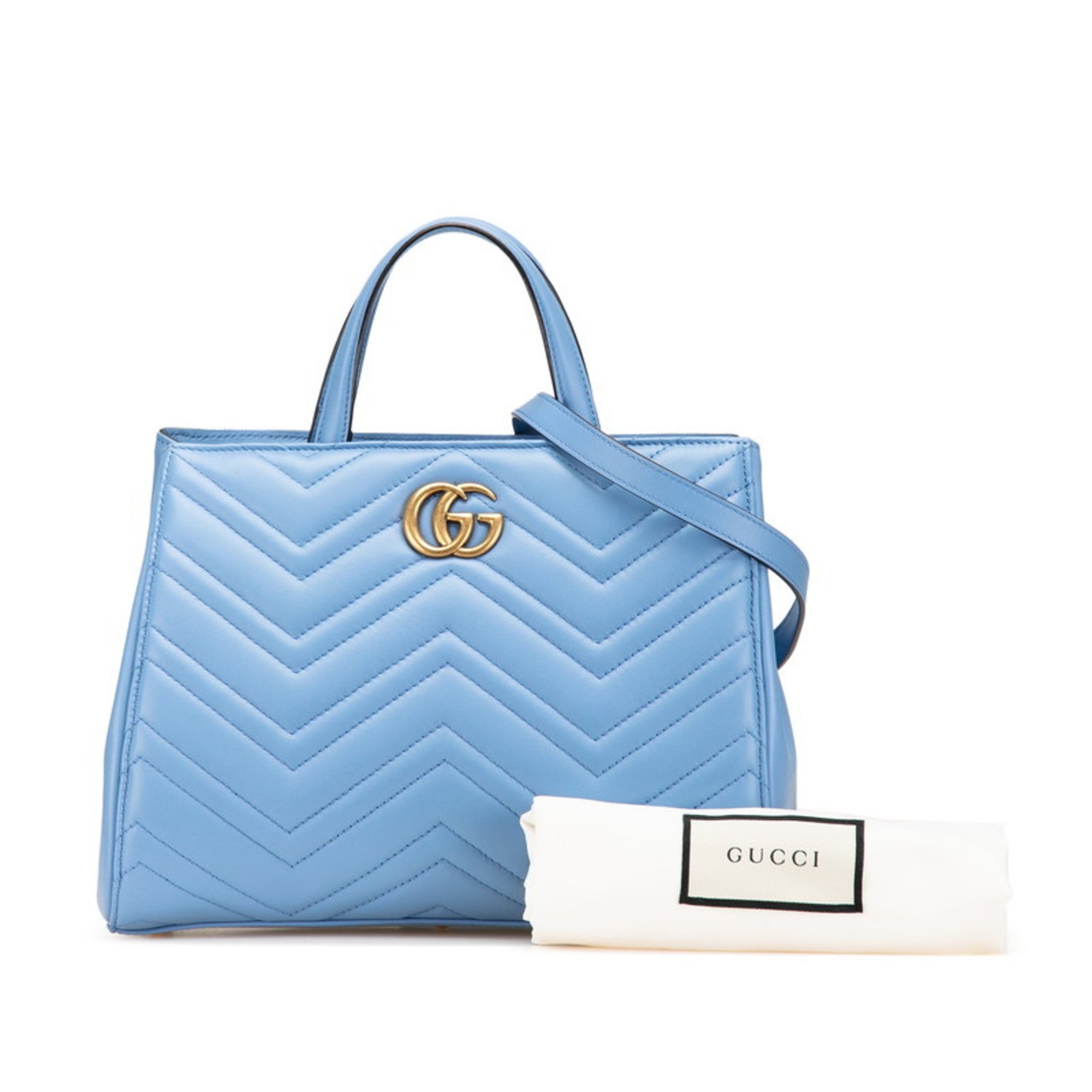 GCCI GG Marmont 2-Way Handbag/Shoulder Bag 448054 Blue Leather Women's GUCCI