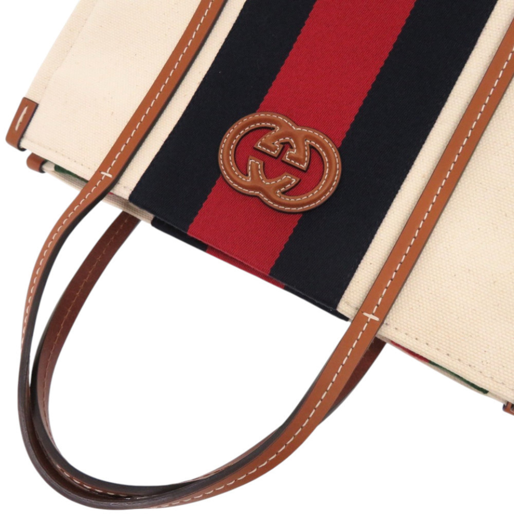 GCCI Like new Gucci 2-way Sherry Line Interlocking G Patch Canvas White Tote Bag 727728 0254 GUCCI