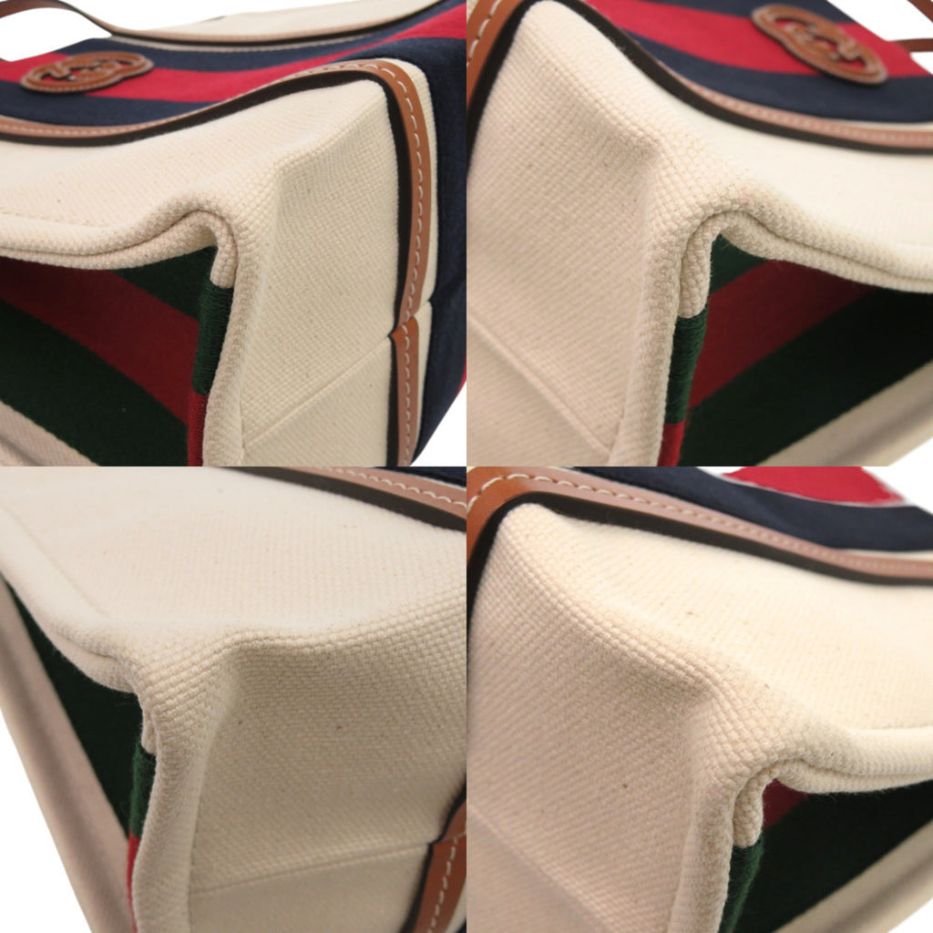 GCCI Like new Gucci 2-way Sherry Line Interlocking G Patch Canvas White Tote Bag 727728 0254 GUCCI