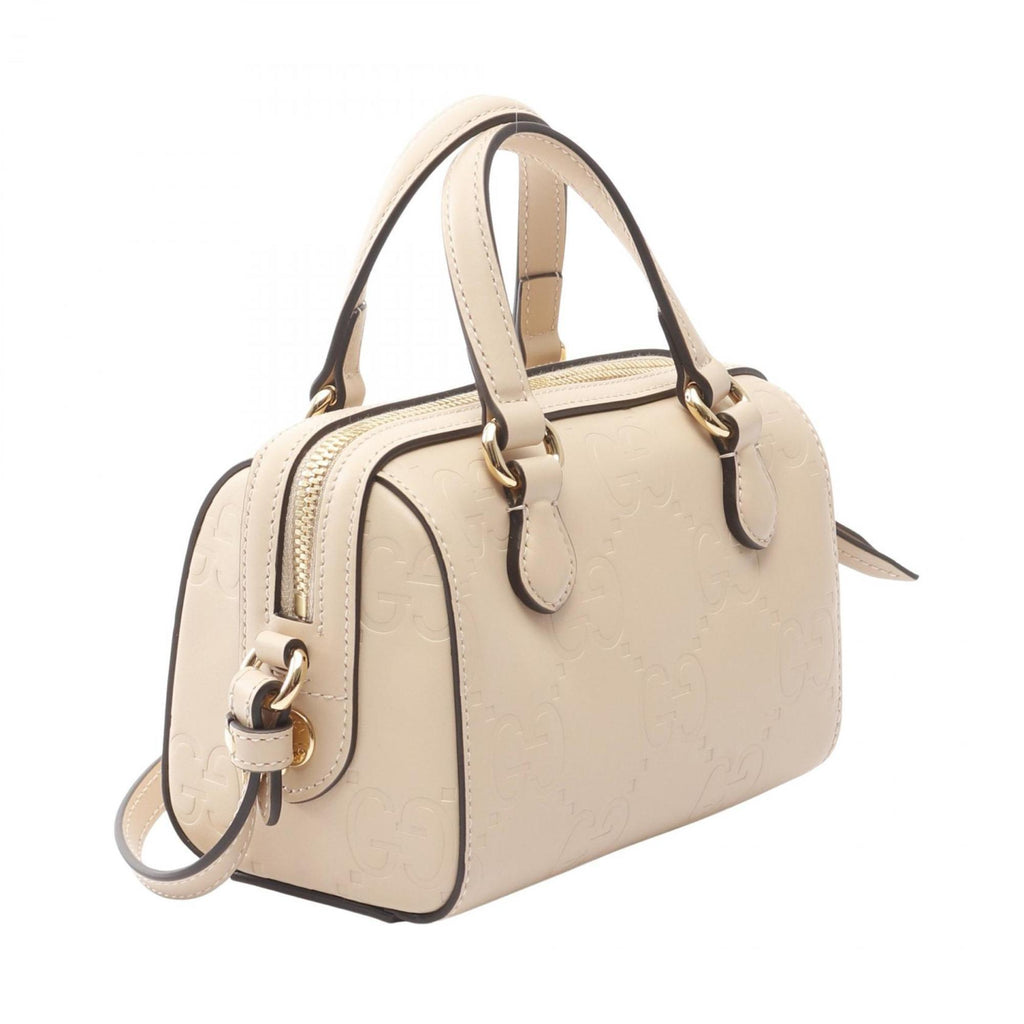 GCCI GG Super Mini Handbag, Leather, Women's, Beige, 790130