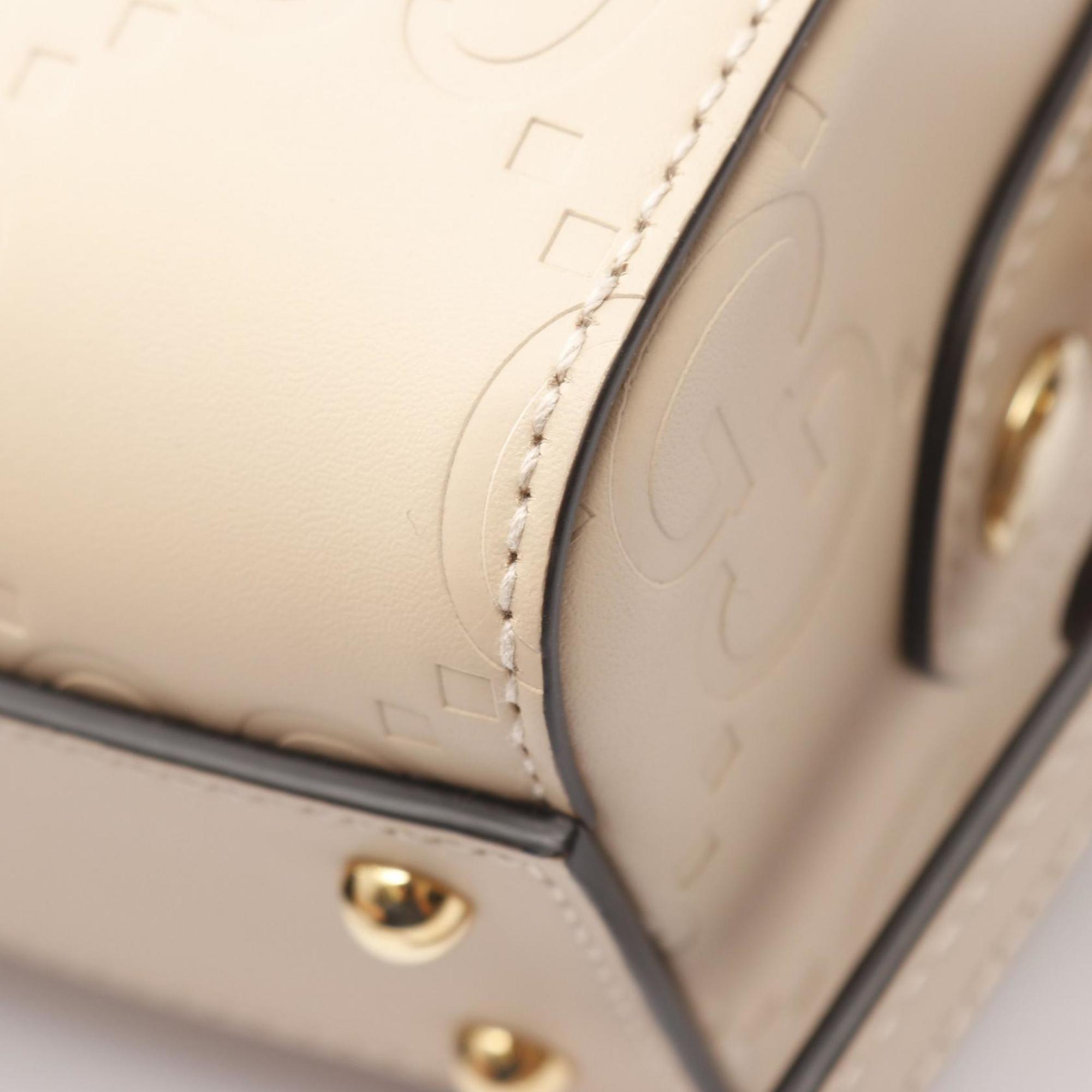 GCCI GG Super Mini Handbag, Leather, Women's, Beige, 790130