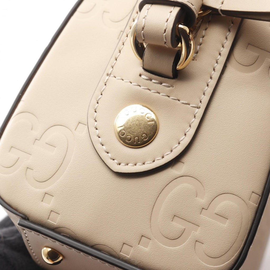 GCCI GG Super Mini Handbag, Leather, Women's, Beige, 790130