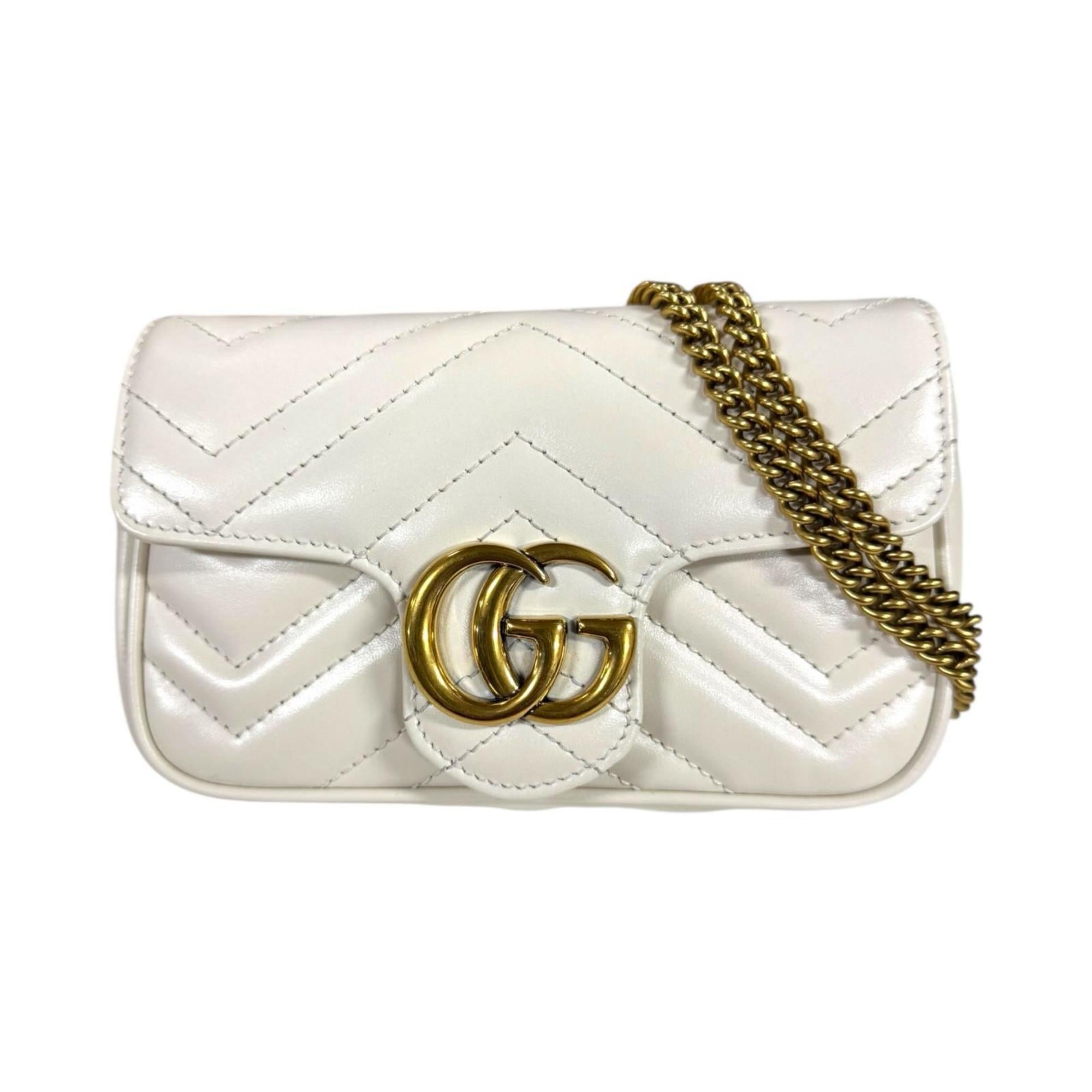 GCCI GG Marmont Shoulder Bag, Leather, 476433, White, Women's, GUCCI Chain