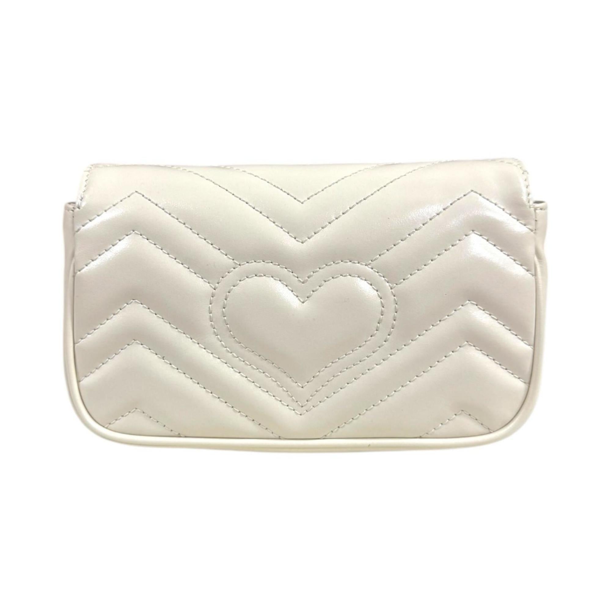 GCCI GG Marmont Shoulder Bag, Leather, 476433, White, Women's, GUCCI Chain